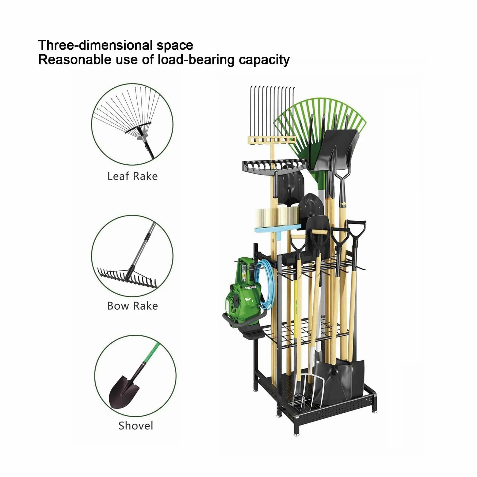 Organisateur d'outils de jardin, support d'outils de jardin en métal, rangement d'outils de jardin, jusqu'à 35 outils, pelles, râteaux, balais, for l'organisation du garage, hangar, extérieur noir