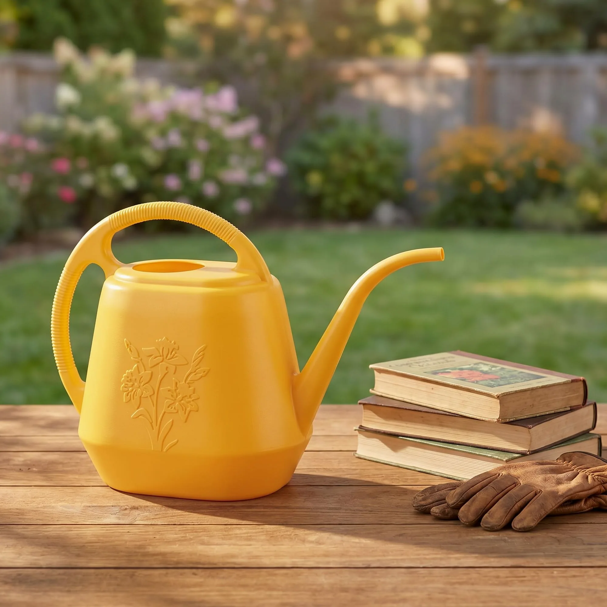 Fasmov Arrosoir en plastique de 3,8 l avec poignée confortable, arrosoir de jardin à long bec pour arroser les plantes, jaune