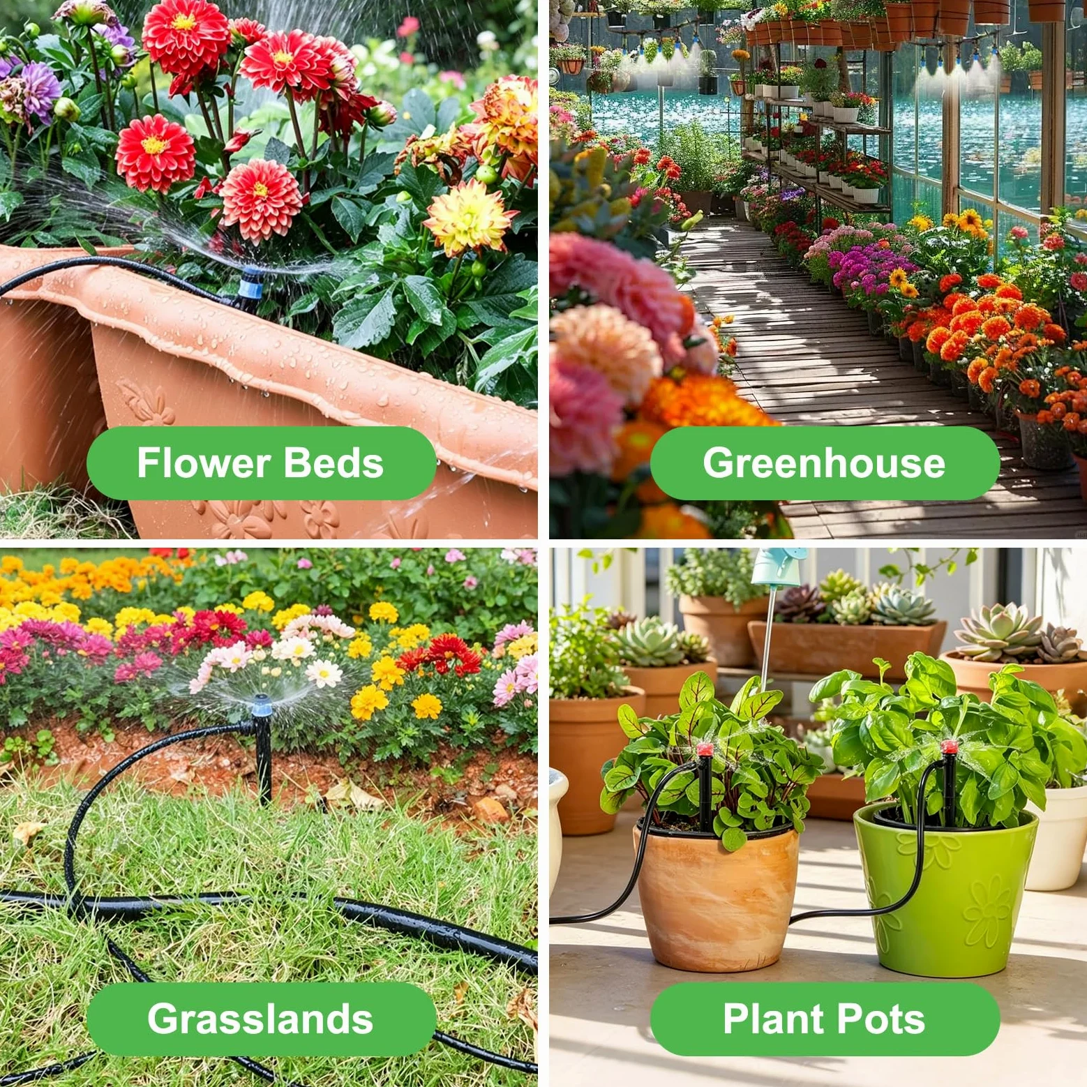 Système d'irrigation goutte à goutte réglable à 360° – Système d'arrosage de jardin de 15,2 m avec 16 buses, système d'irrigation de jardin, accessoires de serre, système d'atomisation pour cour