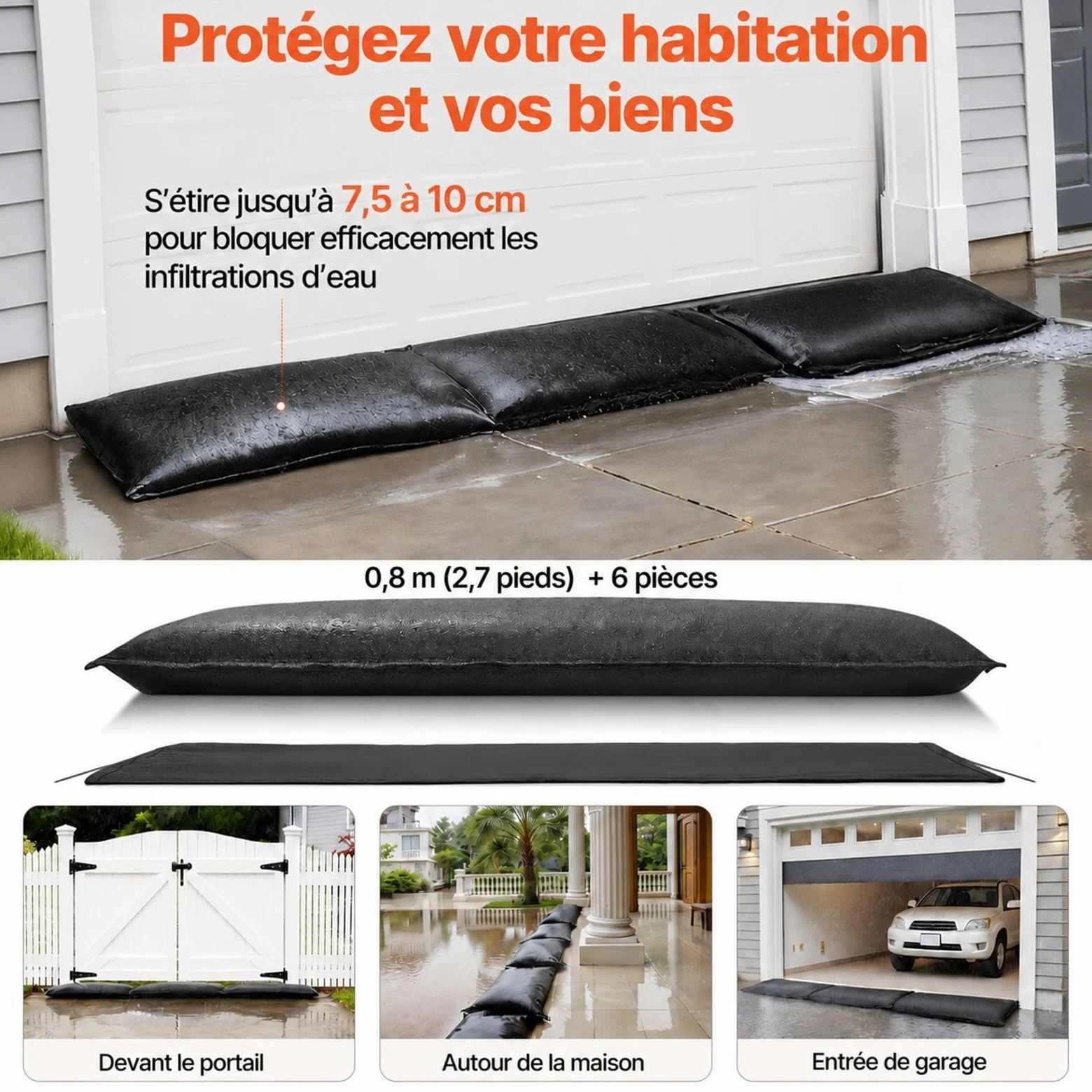Lot de 6 Sacs absorbants réutilisables pour Porte, sous-Sol, Garage et Maison