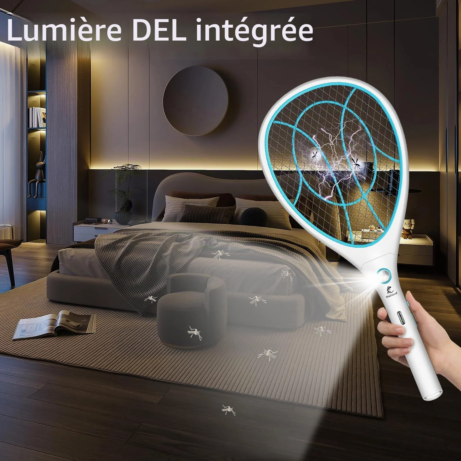 Raquette Anti Moustique Electrique 3000V USB Rechargeable Tapette à Mouche Intérieur