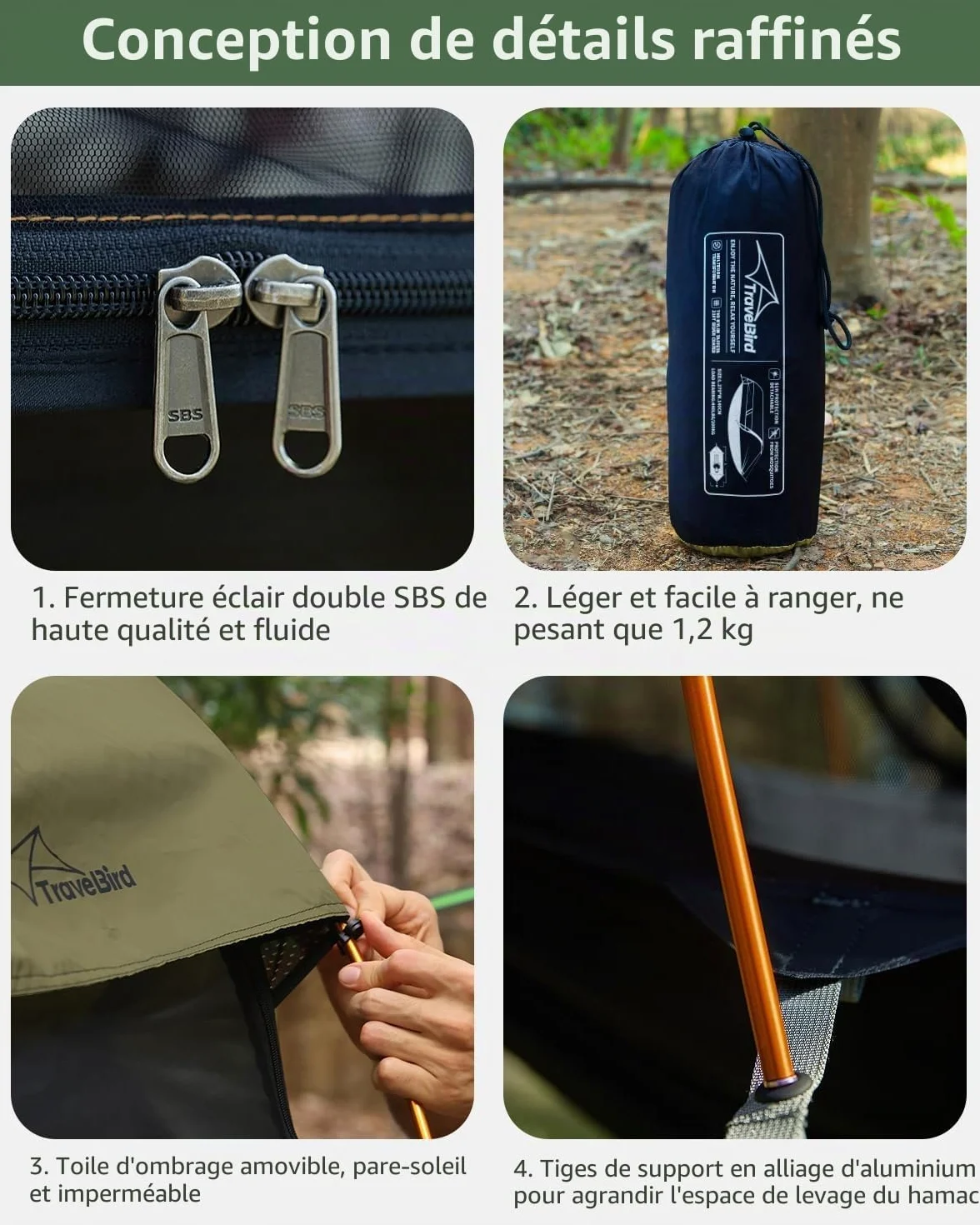 Hamac Tente avec Moustiquaire et Pare-Soleil Amovible, Fonction 4 en 1, Hamacs Exterieur Suspendus Légers, Tente de Bivouac pour l'extérieur, La Randonnée Camping dans Jardin