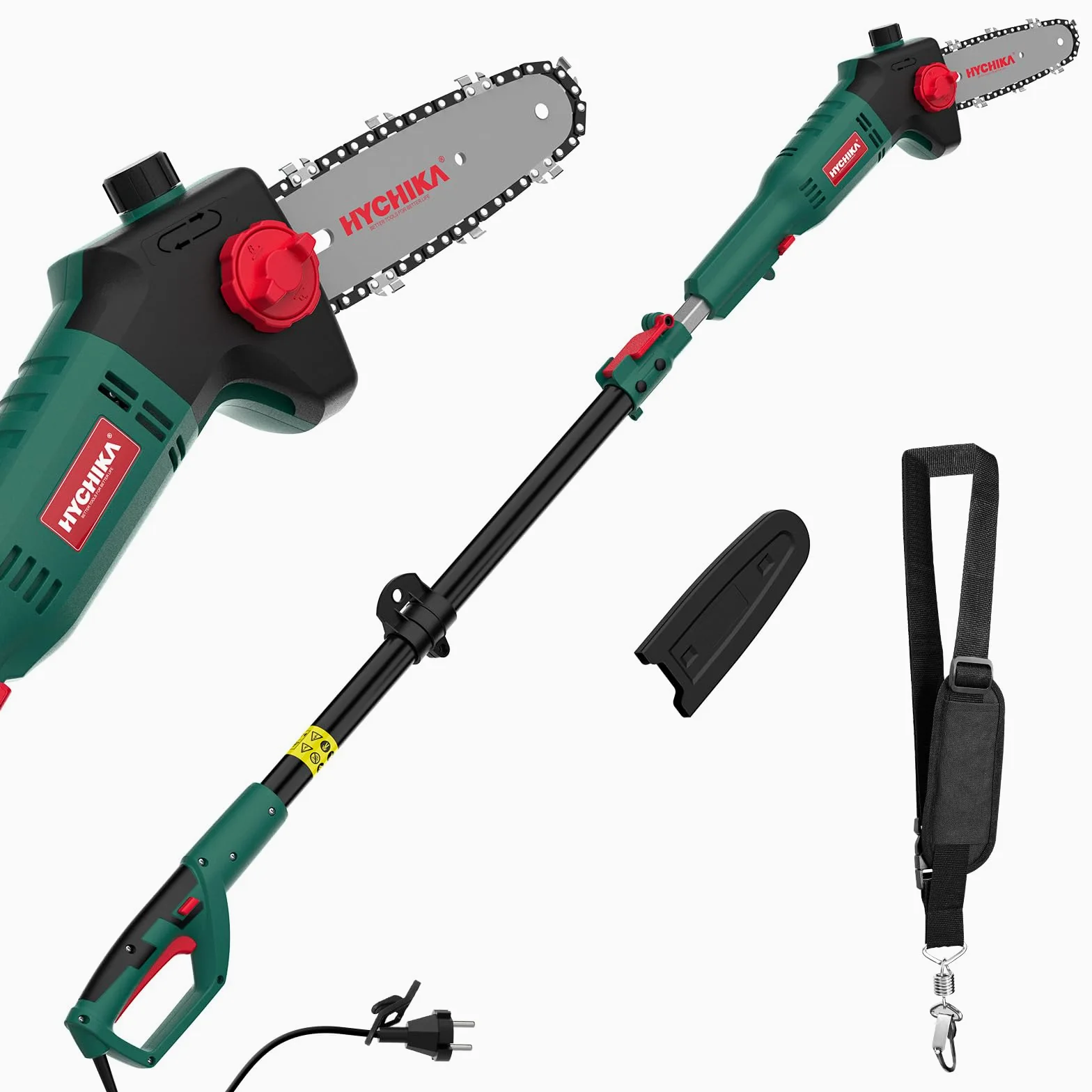HYCHIKA Tronconneuse Telescopique Electrique 750 W, Coupe Branche Telescopique de 162 à 220 CM, Tronconneuse a Perche, Vitesse de Chaîne 11 m/s, Pole Saw pour Élagage des Arbres