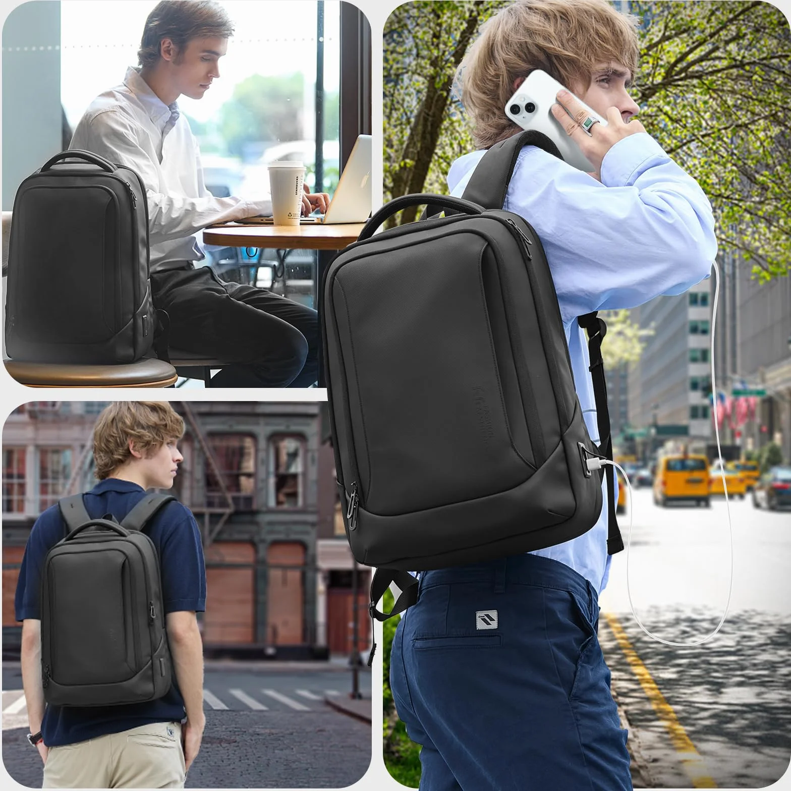 Sac à dos Ordinateur Portable Double Port USB Impermeable Antivol Multifonction Homme Travail Voyage