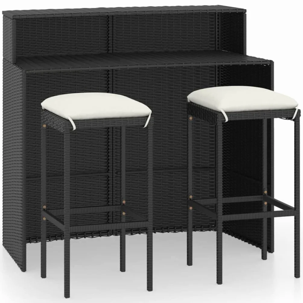 vidaXL Ensemble de Jardin 3 pcs Table et Chaises avec Coussins Noir