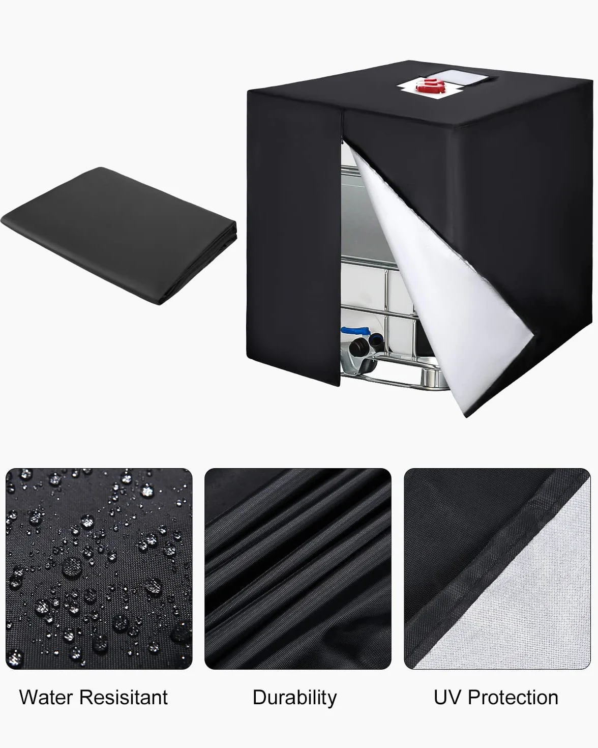Bâche Protection Cuve IBC 1000L Anti-UV 420D 120x100x116cm Noir