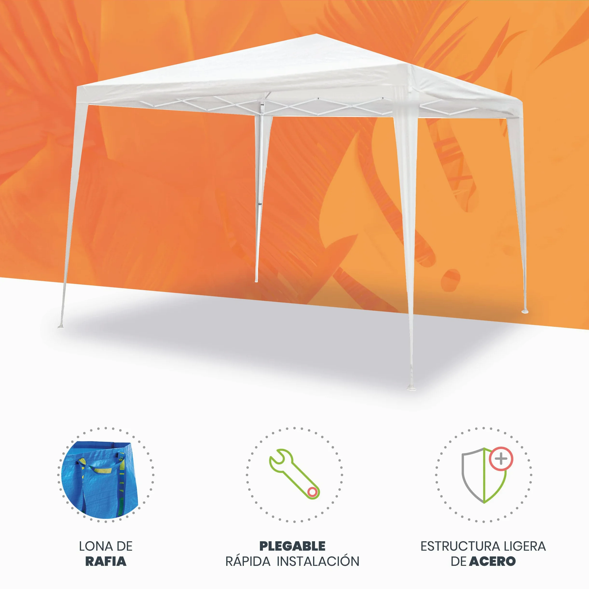 SMARTSUN Carpa Pliante 3x3m Javea Blanche Imperméable - Jardin Plage Camp Terrasse - Sac de Transport, Sardines et Sangles