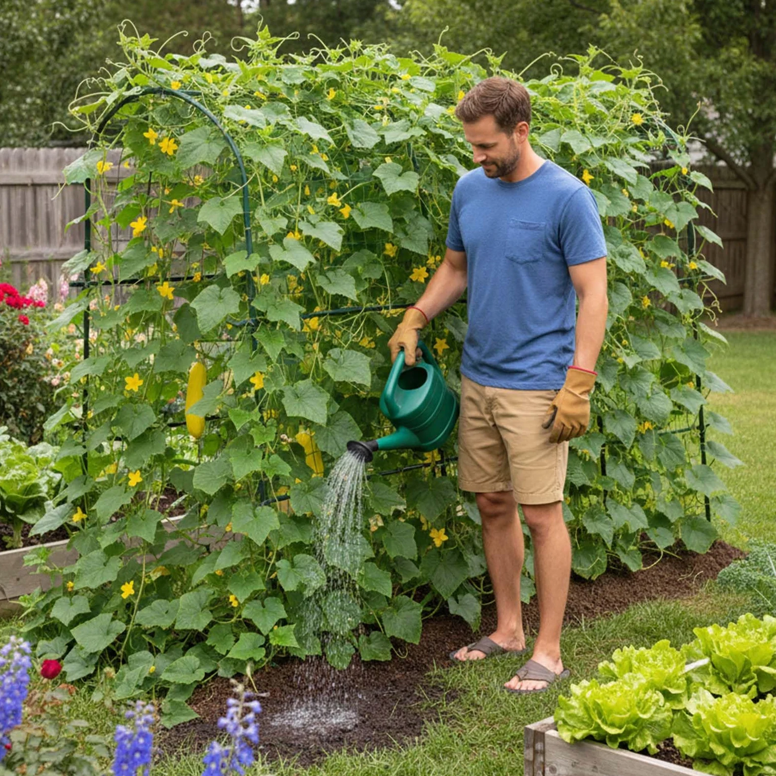 Treillis de concombre 163 x 122 cm pour plate-bande surélevée, plantes grimpantes de jardin en forme de U, treillis en métal pour extérieur, support amovible pour courgettes, concombres, plantes,