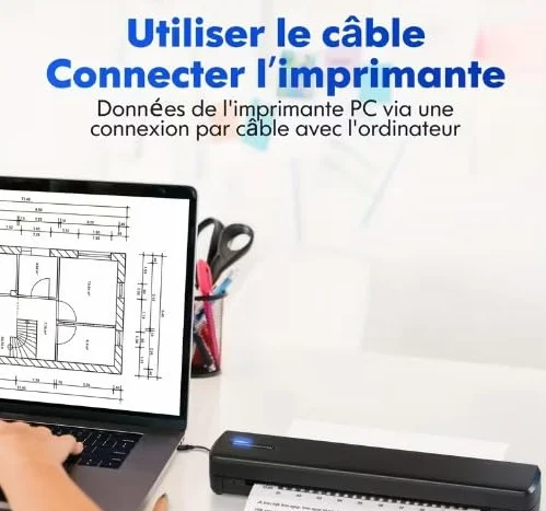 Imprimante Thermique Portable A4 sans Encre Bluetooth Compatible iOS Android Noir