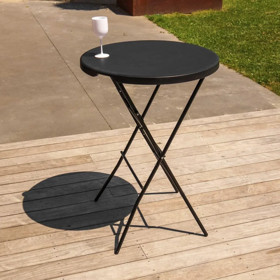 Oxeo Table Mange Debout Pliable 80cm H110cm Table Haute Bar Plateau Résine Acier Noir