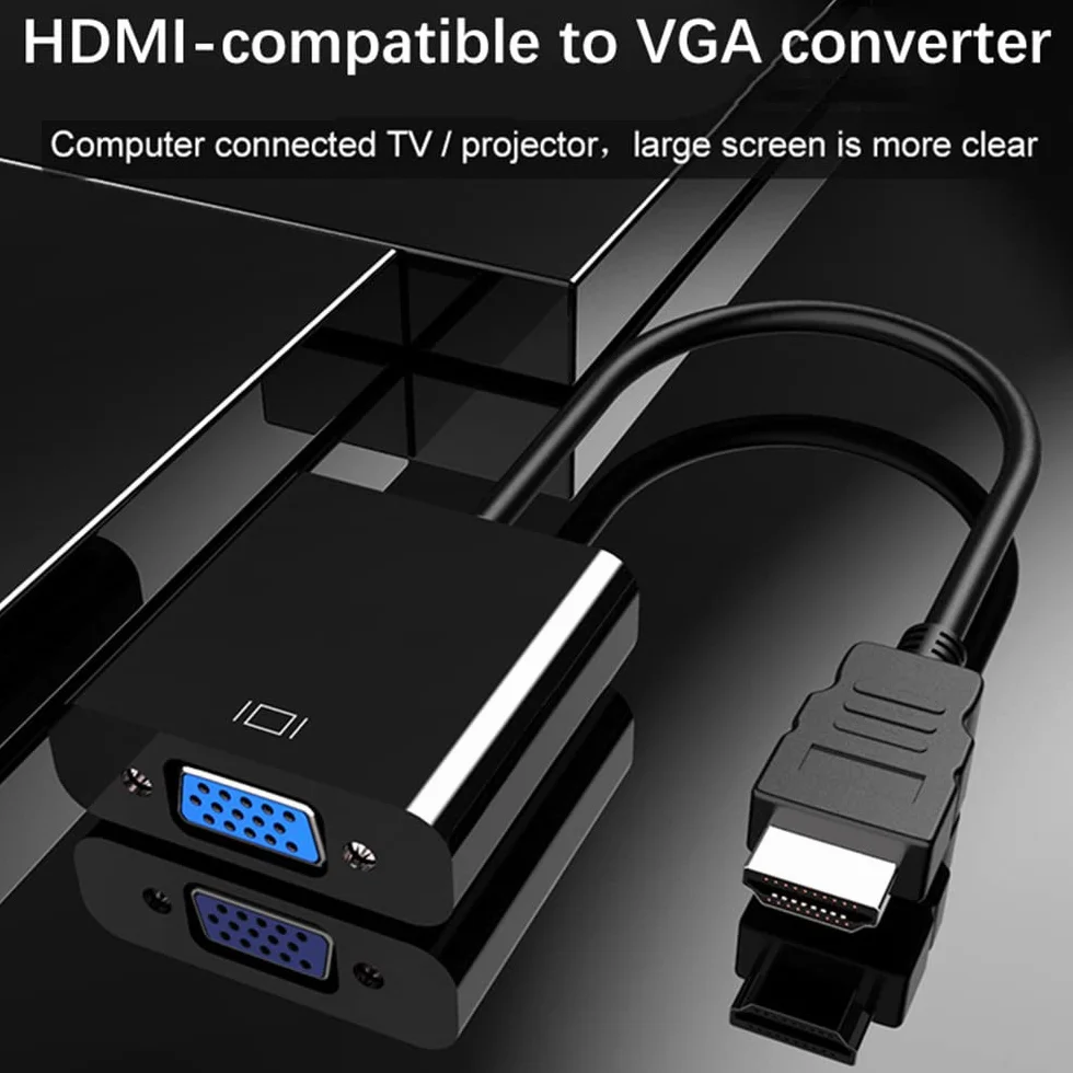 Adaptateur HDMI vers VGA plaqué Or Full HD 1080P Convertisseur Carte vidéo Externe (Black)