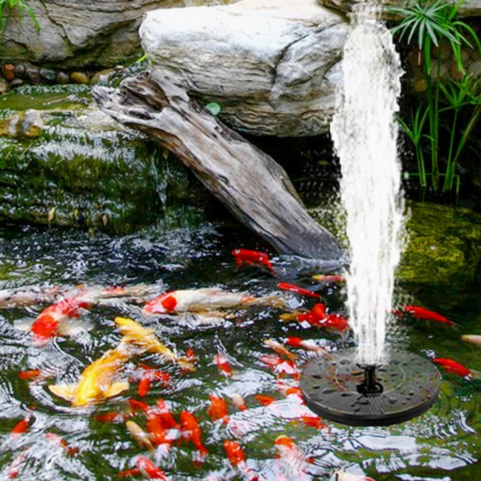 Fockety Fontaine Solaire, 6 W 9 V Flottante 1500 MAh Rechargeable, Pompe de Fontaine à Eau Solaire avec 7 Buses, Lumière de Couleur RVB, pour Jardin, Bassin, Piscine (6W Diamètre 23CM)