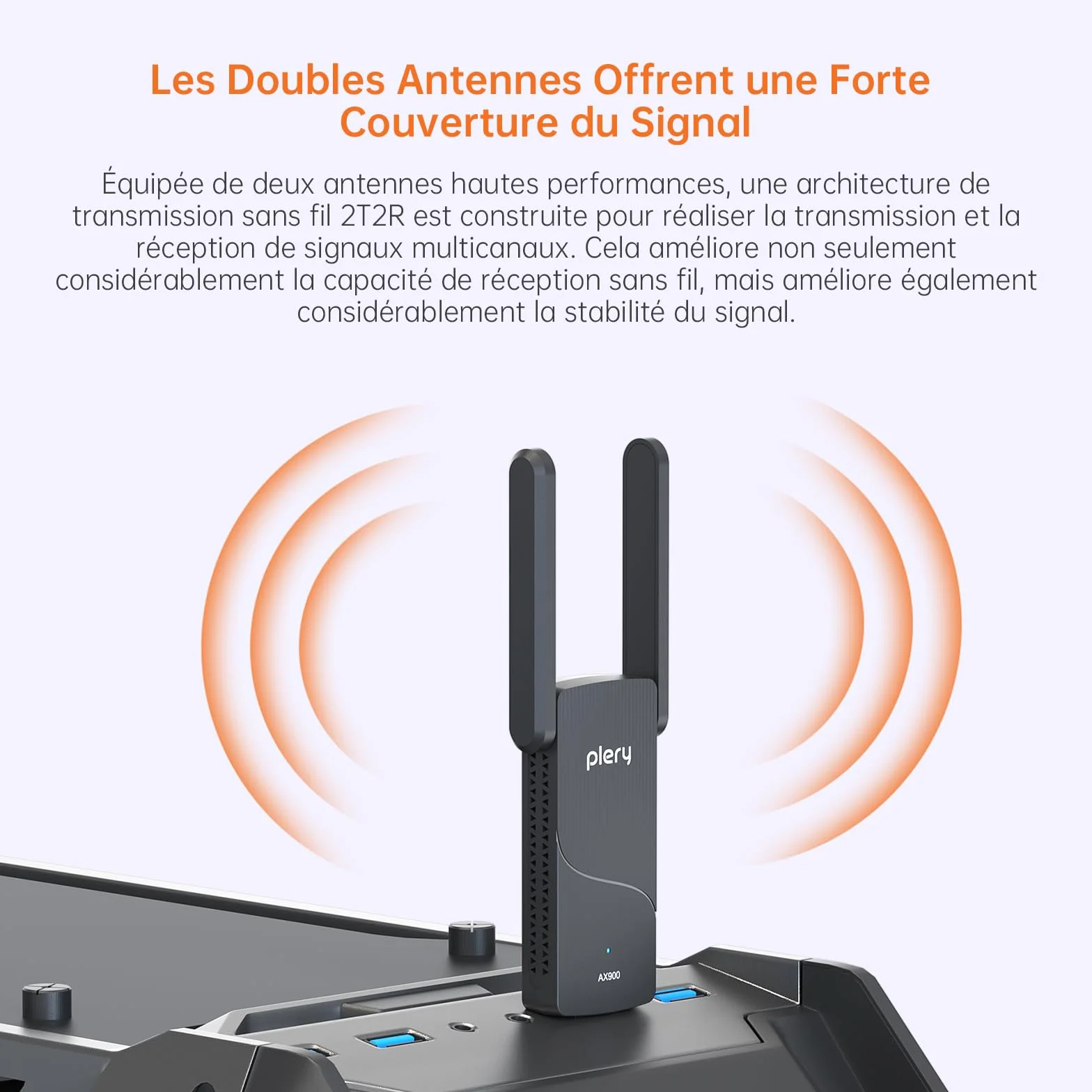 Clé WiFi 6 AX900 Adaptateur USB sans Fil Double Bande 5GHz 2.4GHz Bluetooth 5.3 Antenne Gain Élevé WPA3 Compatible Windows 11 10