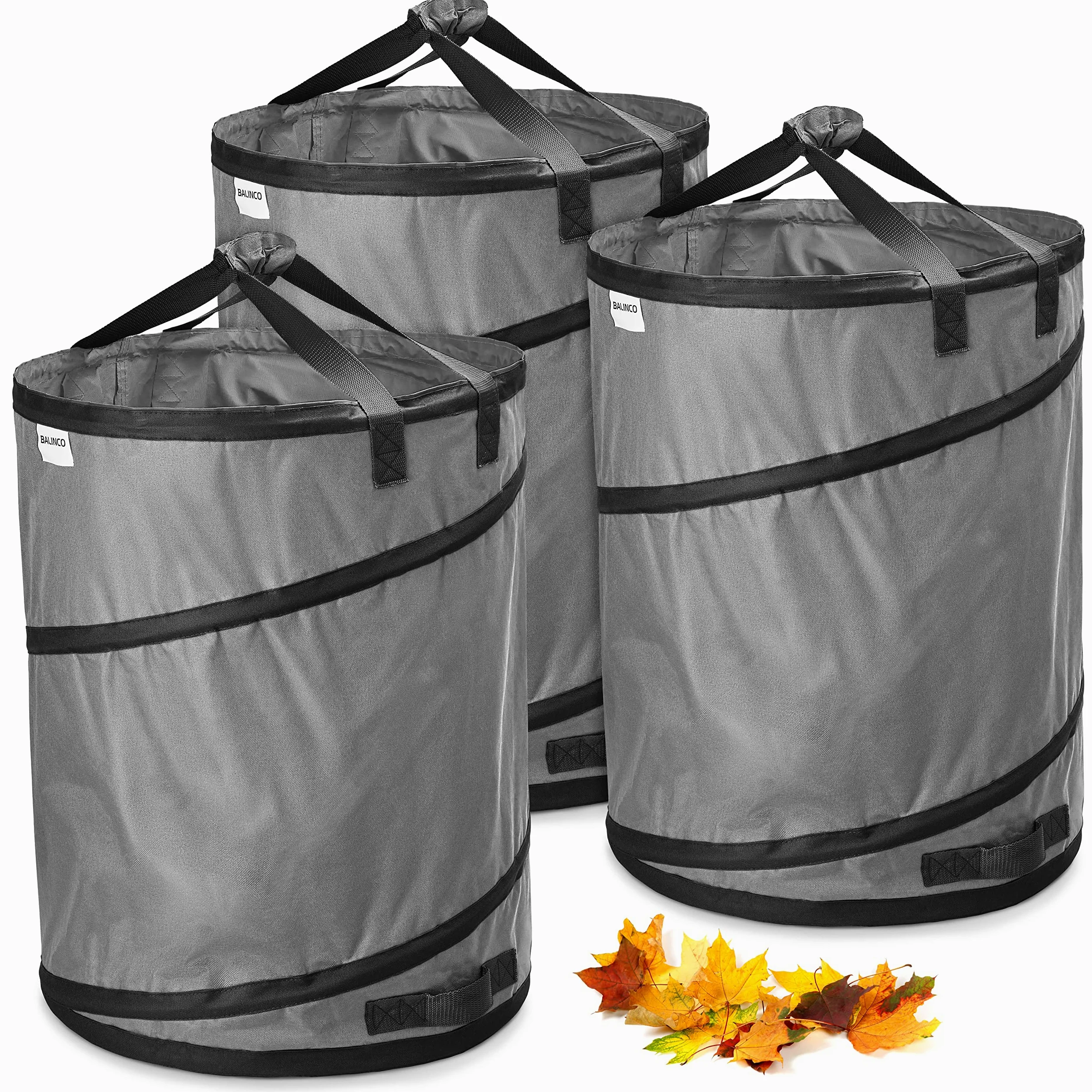 3x Sacs de jardin gris autoportant & stable 170 litres - Sac à déchets & feuilles - polyester résistant 22