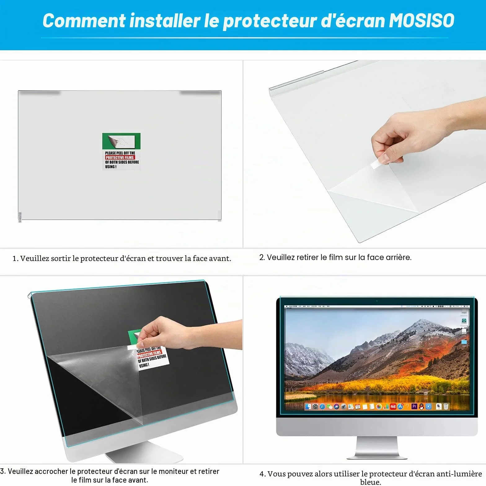 MOSISO Écran Protecteur Anti-Lumière Bleue Anti-UV 23-24 Pouces 16:9 PC LED 54x34 cm