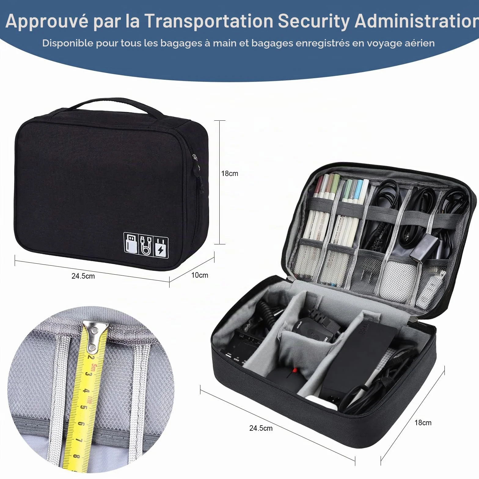 AiQInu Sac Câble Multifonctionnel Voyage Universel Électronique Cable Management pour Tablette Disque Dur Externe Chargeur Adaptateurs