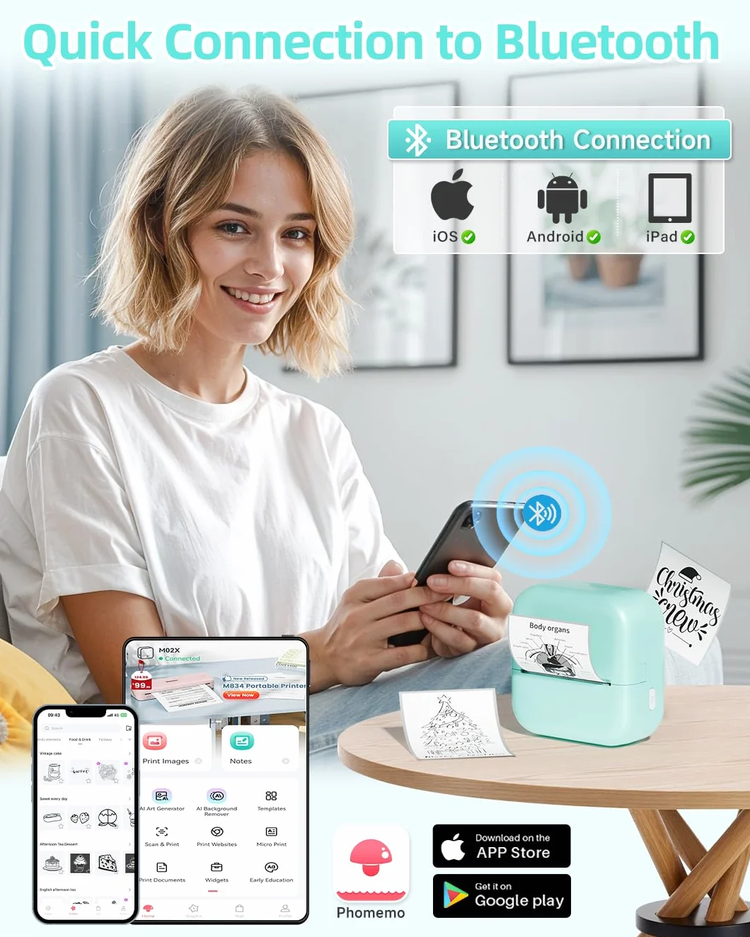 Phomemo M02X Mini Imprimante Thermique Bluetooth Portable sans Encre
