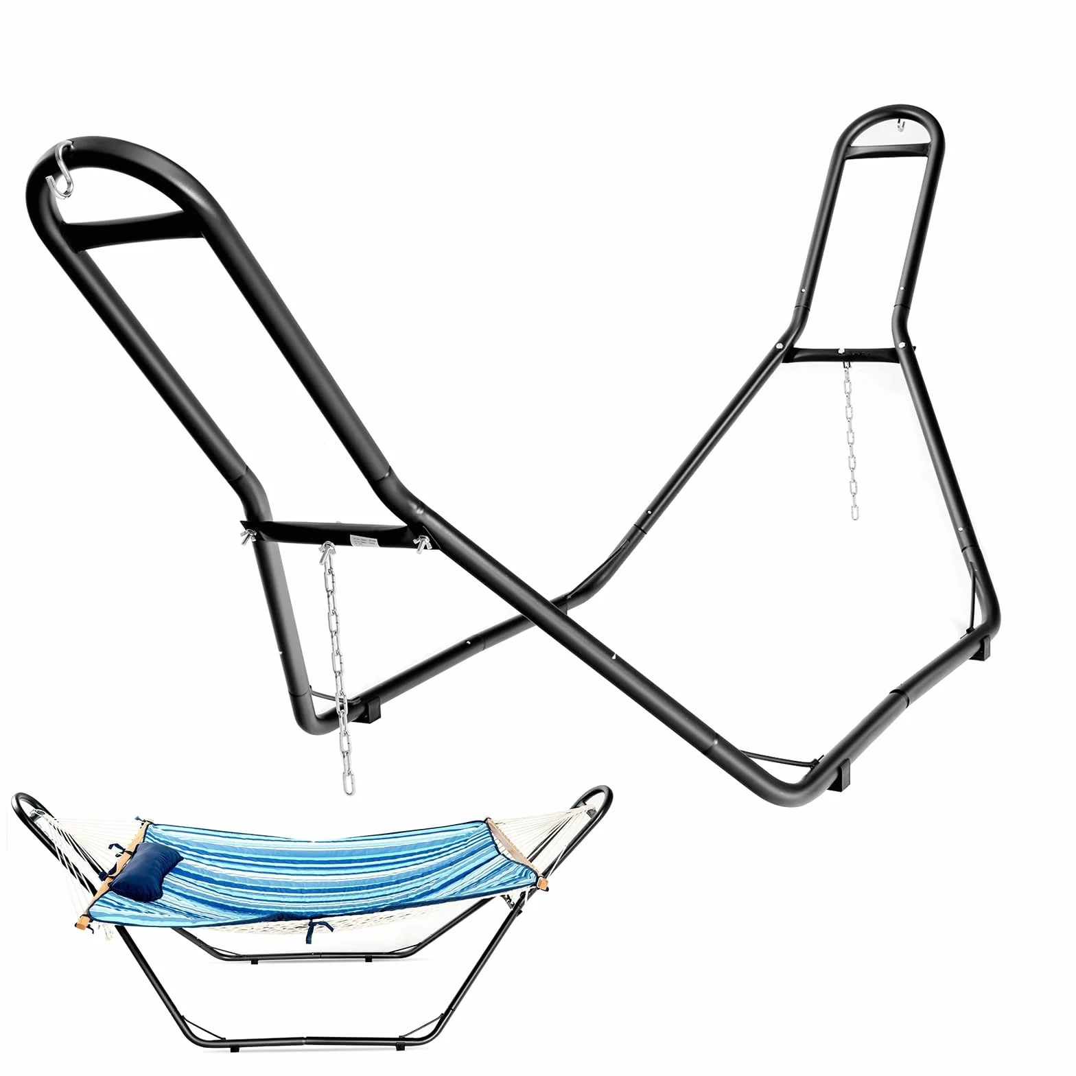 Costway Support de Hamac Double en Métal 200 kg H280x95x115 cm Ajustable Noir pour 2 Personnes