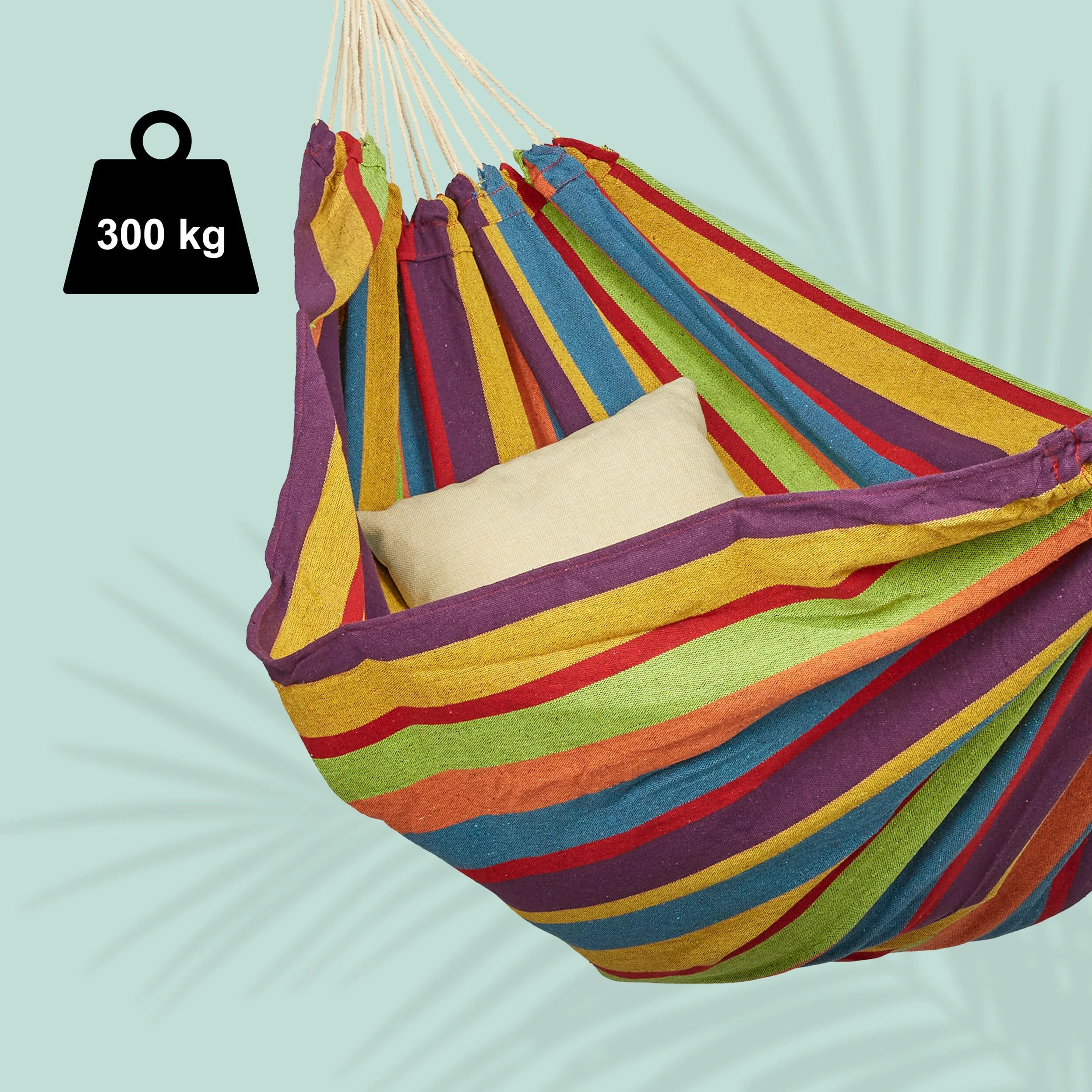 Relaxdays Hamac en Coton, LxP : 150x190 cm, avec kit de Fixation, Jusqu’à 300 kg, transportable, XXL, Multicolore