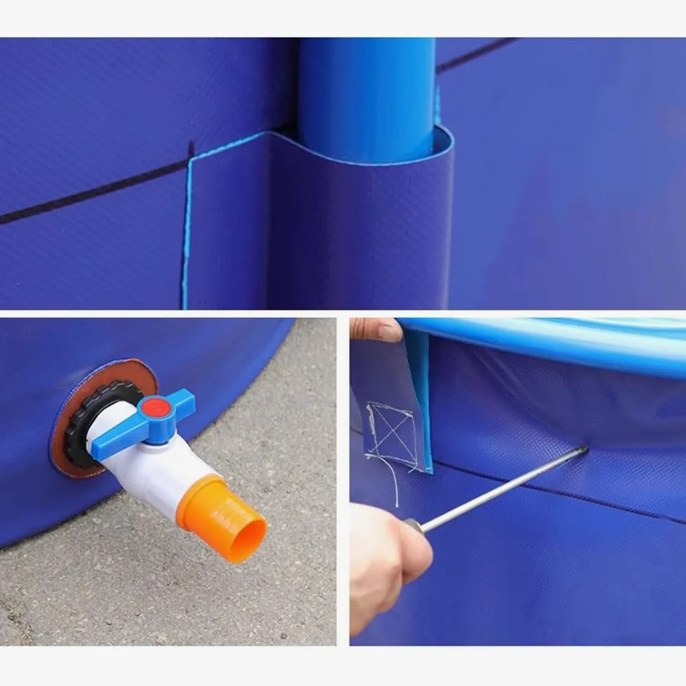 Rygcrud Grande Capacité Étang À Poissons Rond, Toile Flexible en PVC avec Cadre, Bassin De Rétention pour Abri De Sauvetage Aquatique, Facile À Installer(3.5x1 m)