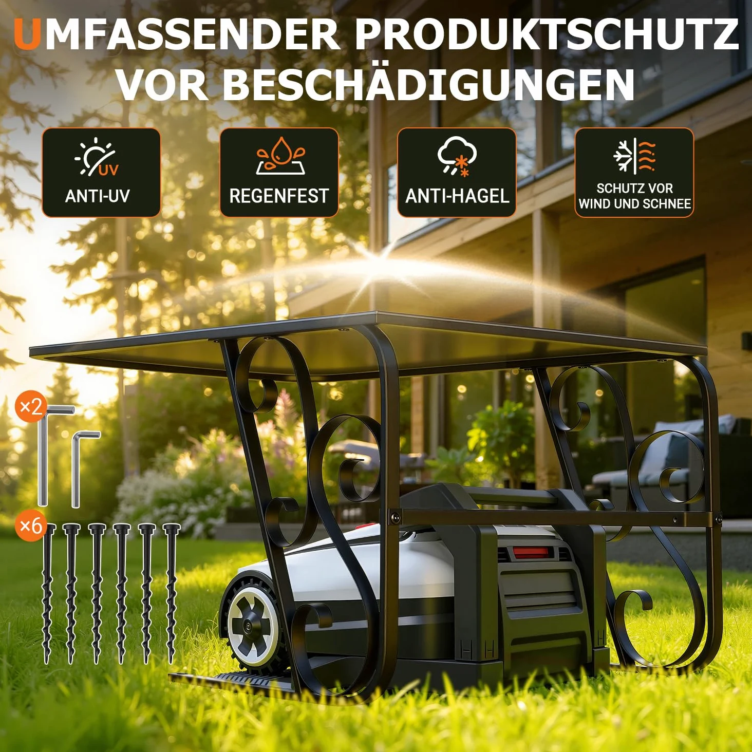 Garage pour robot tondeuse avec pieds en métal - Toit de protection pour carport - Toit pour tondeuse à gazon, robot-tondeuse - Protection UV | Idéal contre la pluie et la grêle 43x56x82cm