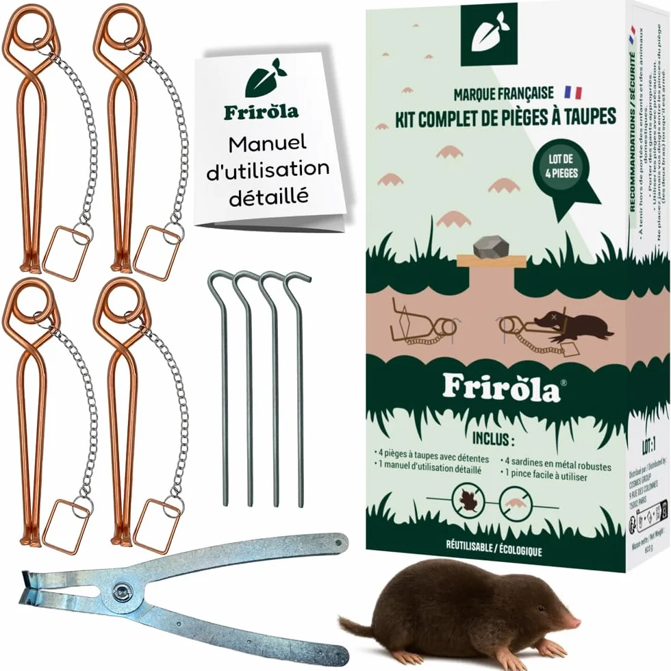 Piège à Taupe Putange avec Pince Améliorée - Lot de 4 - Acier Cuivré - Professionnel Efficace
