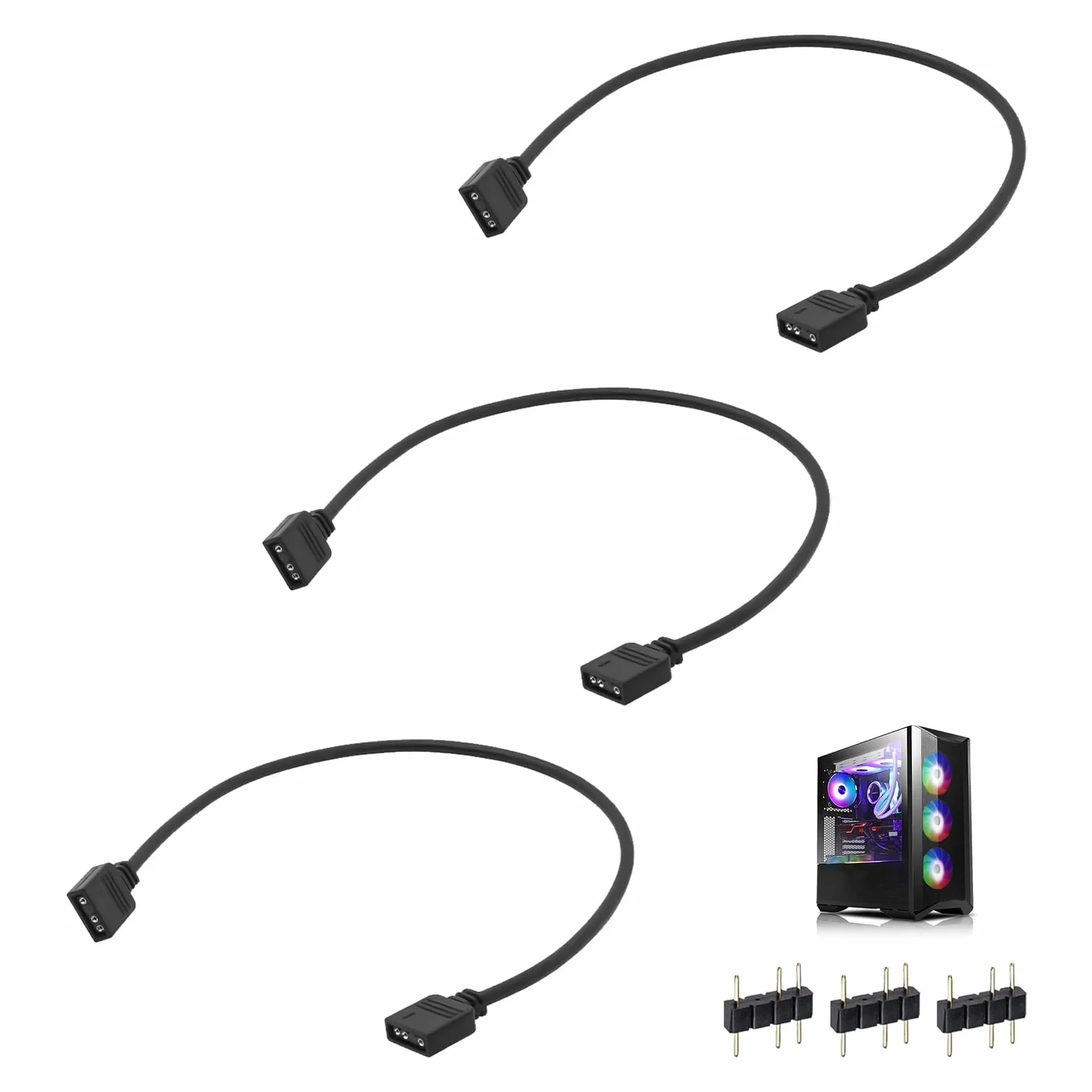 Câble Extension ARGB 5V 3 Broches 50 cm, Rallonge RGB 3 Pins, Hub Adaptateur Splitter pour Ventilateurs PC LED Adressables