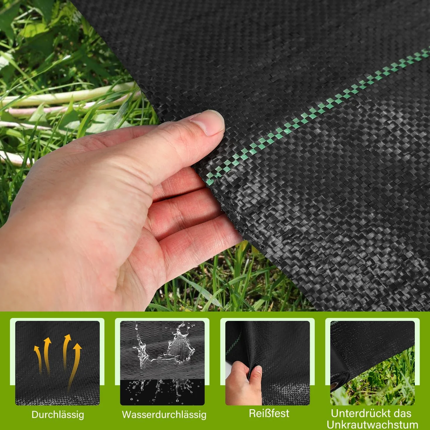 Toile anti-mauvaises herbes 1m x 100m, 100g/m², bâche de jardin extra forte, perméable à l'eau