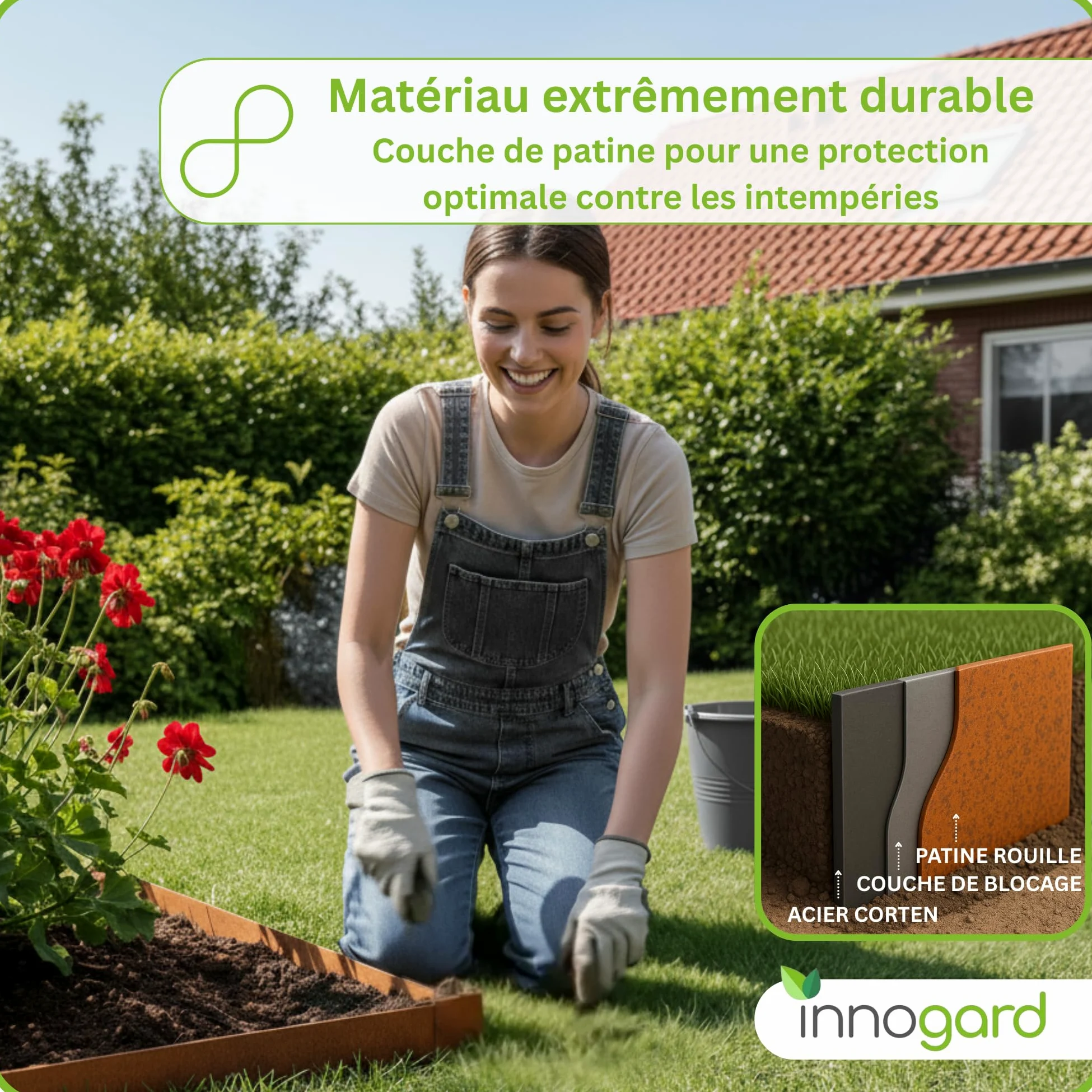 innogard Bordure de Gazon en Acier Corten épaisseur 1mm - 5m x 20cm | Bande de bordure pour pelouse, délimitation et bordure de parterres, bordure de parterre souple