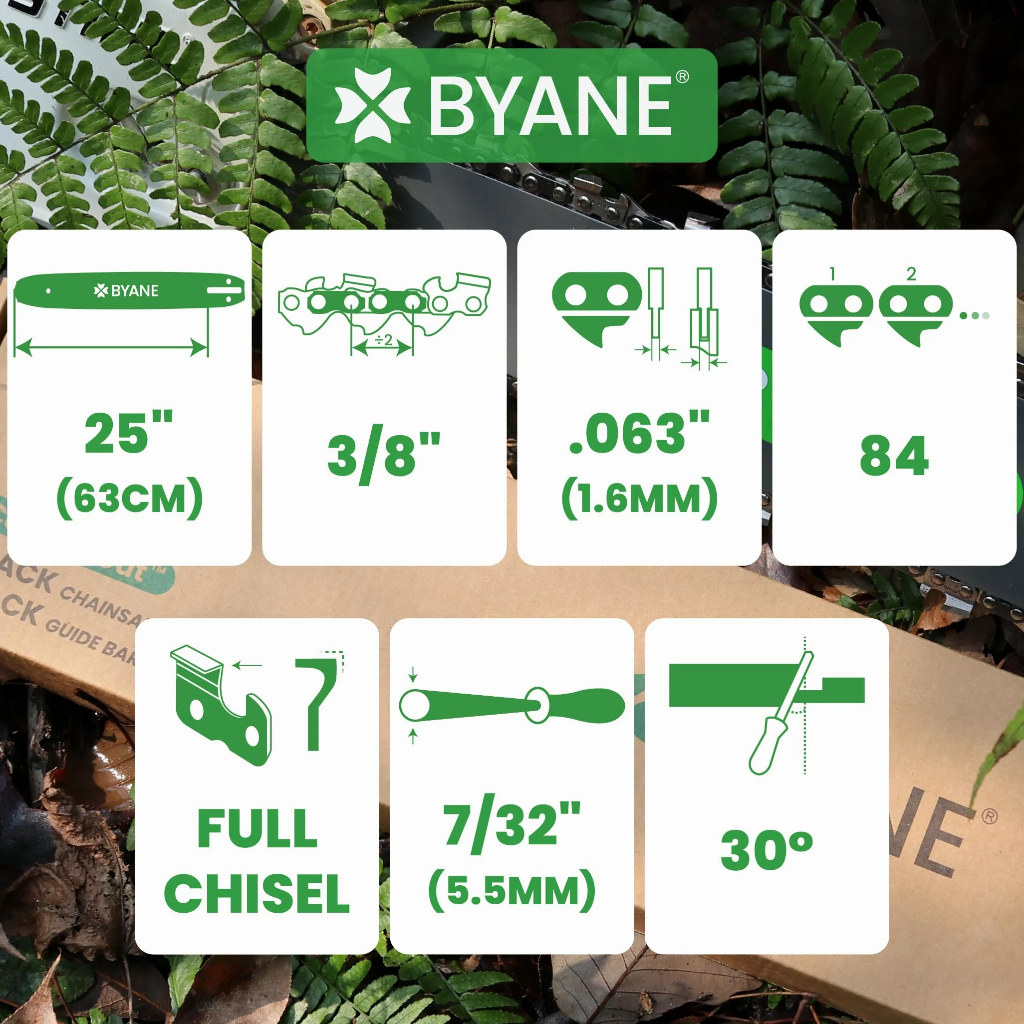 BYANE Lot de 3 chaînes 63 cm (25") 3/8" 1,6 mm 84 maillons | Compatible avec Stihl 026, 036, MS361, MS440, MS660 et autres modèles adaptés