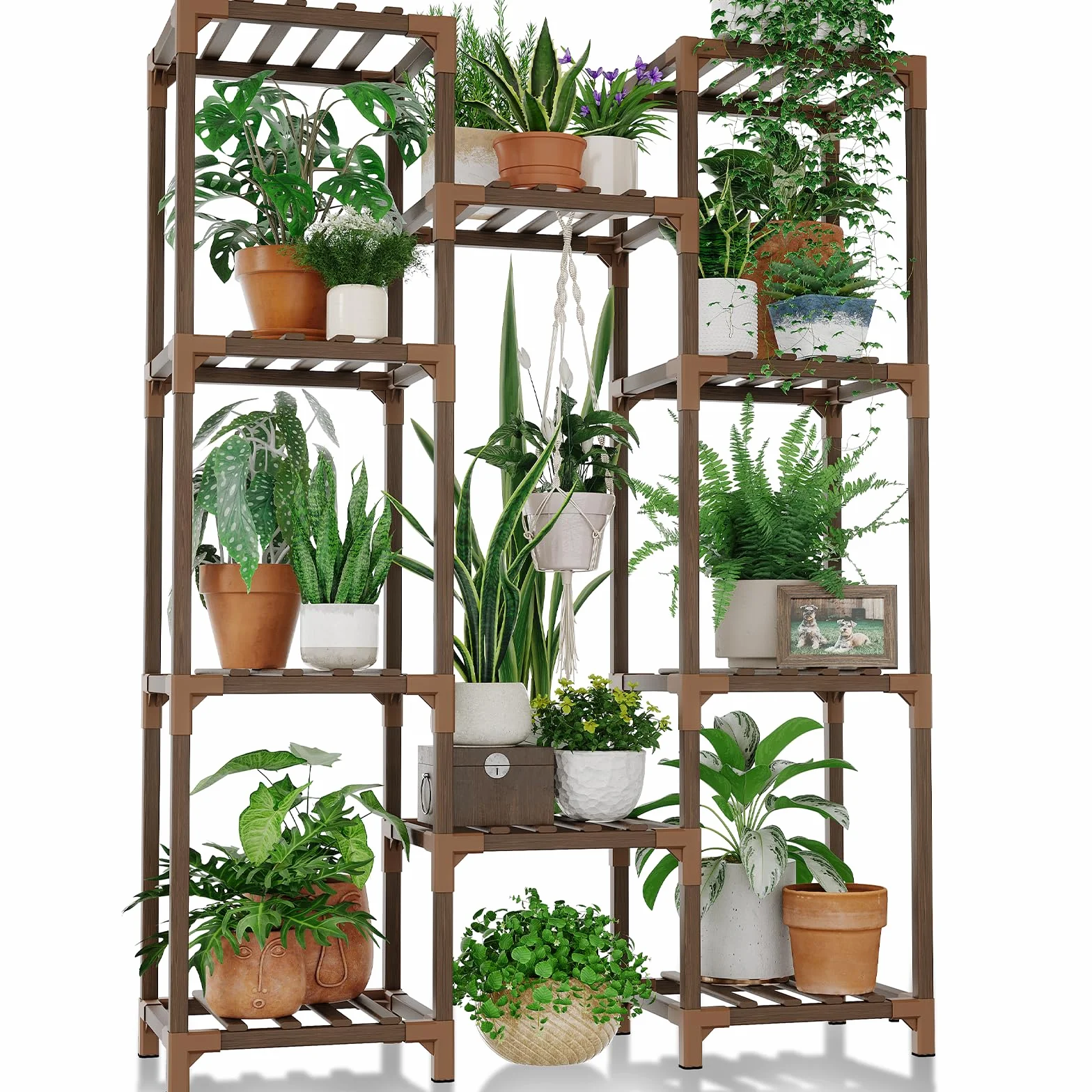 Bamworld Support Plantes Intérieur en Bois, Étagère pour Plantes Multiples, Grand Porte Plante Marron