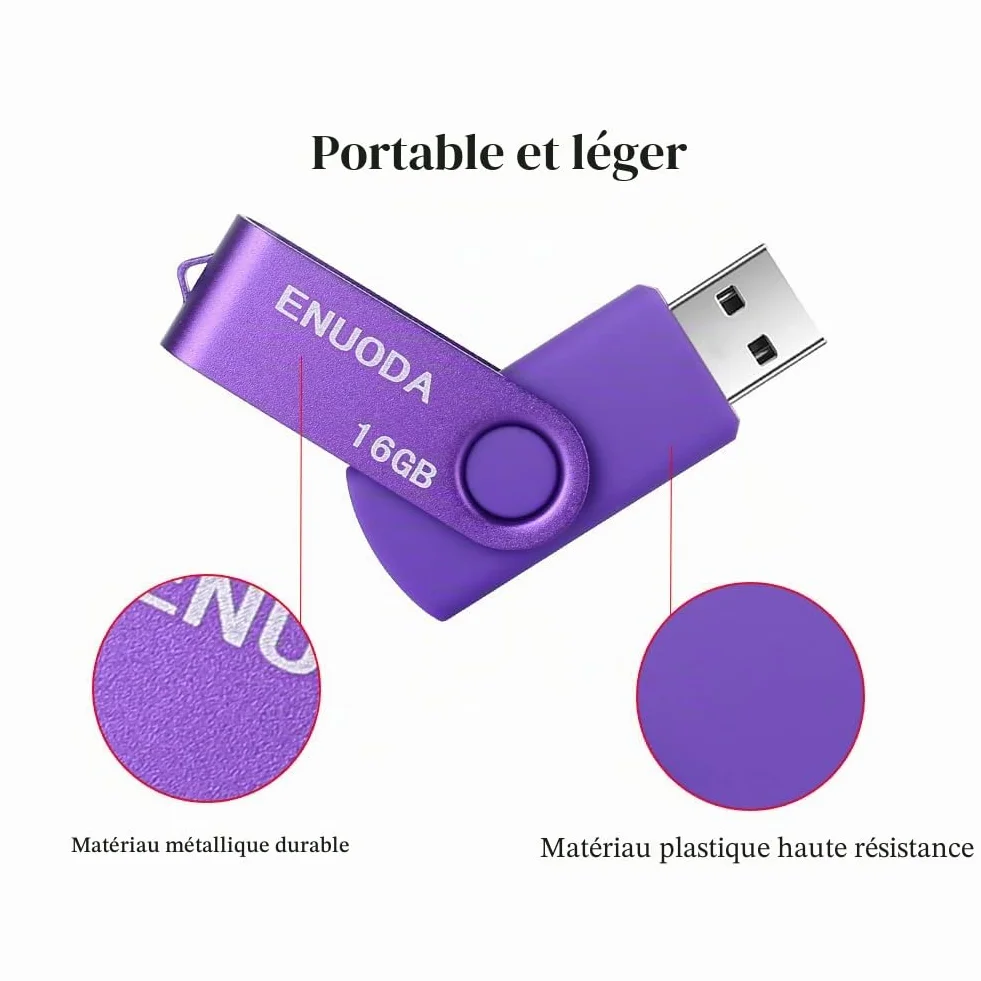 ENUODA Clé USB 16 Go Lot de 2 USB 2.0 Flash Drive avec Lumière LED Bleu Violet
