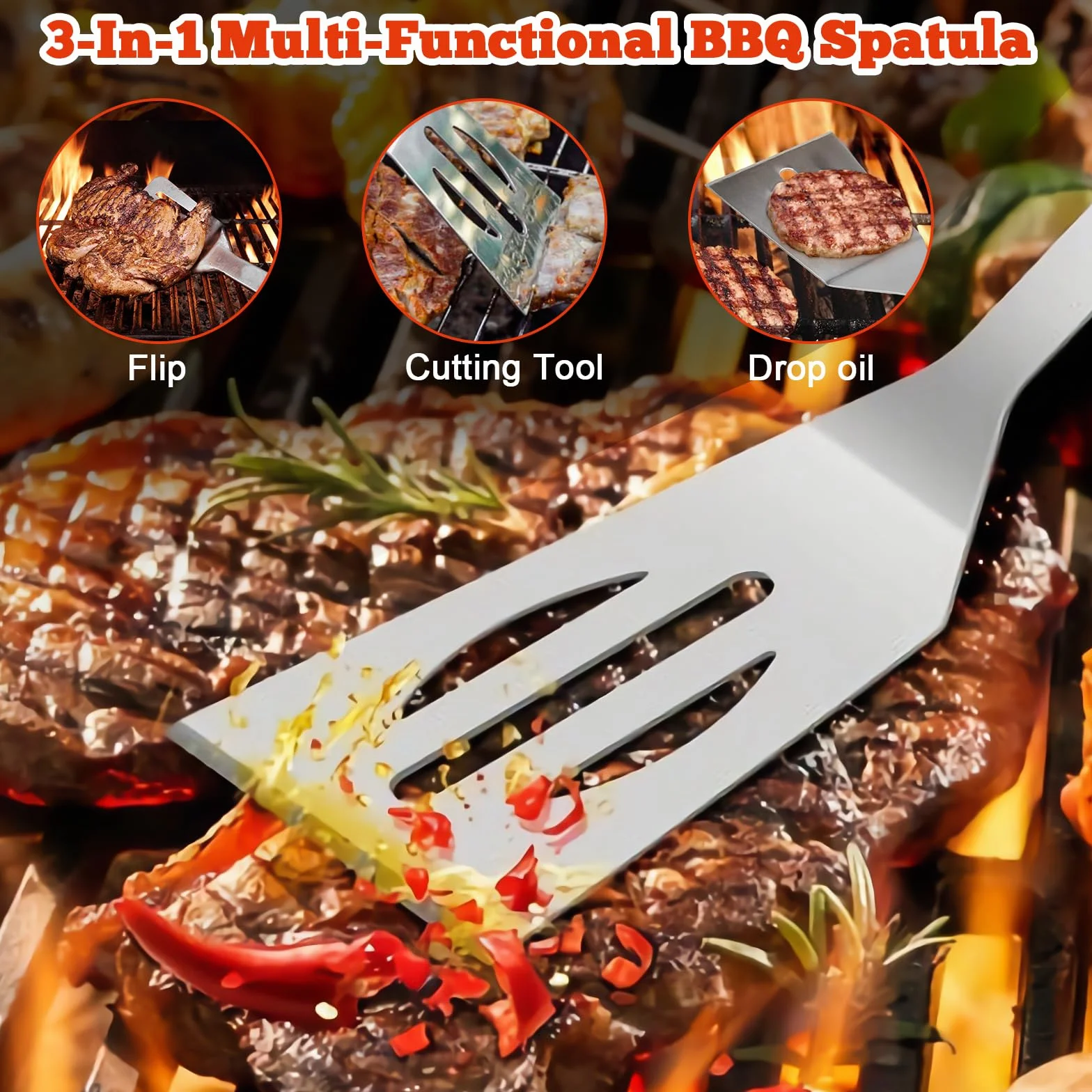 Set de Barbecue en Acier Inoxydable 27 Pièces, Ustensiles de Grillade Professionnels avec Sac de Rangement