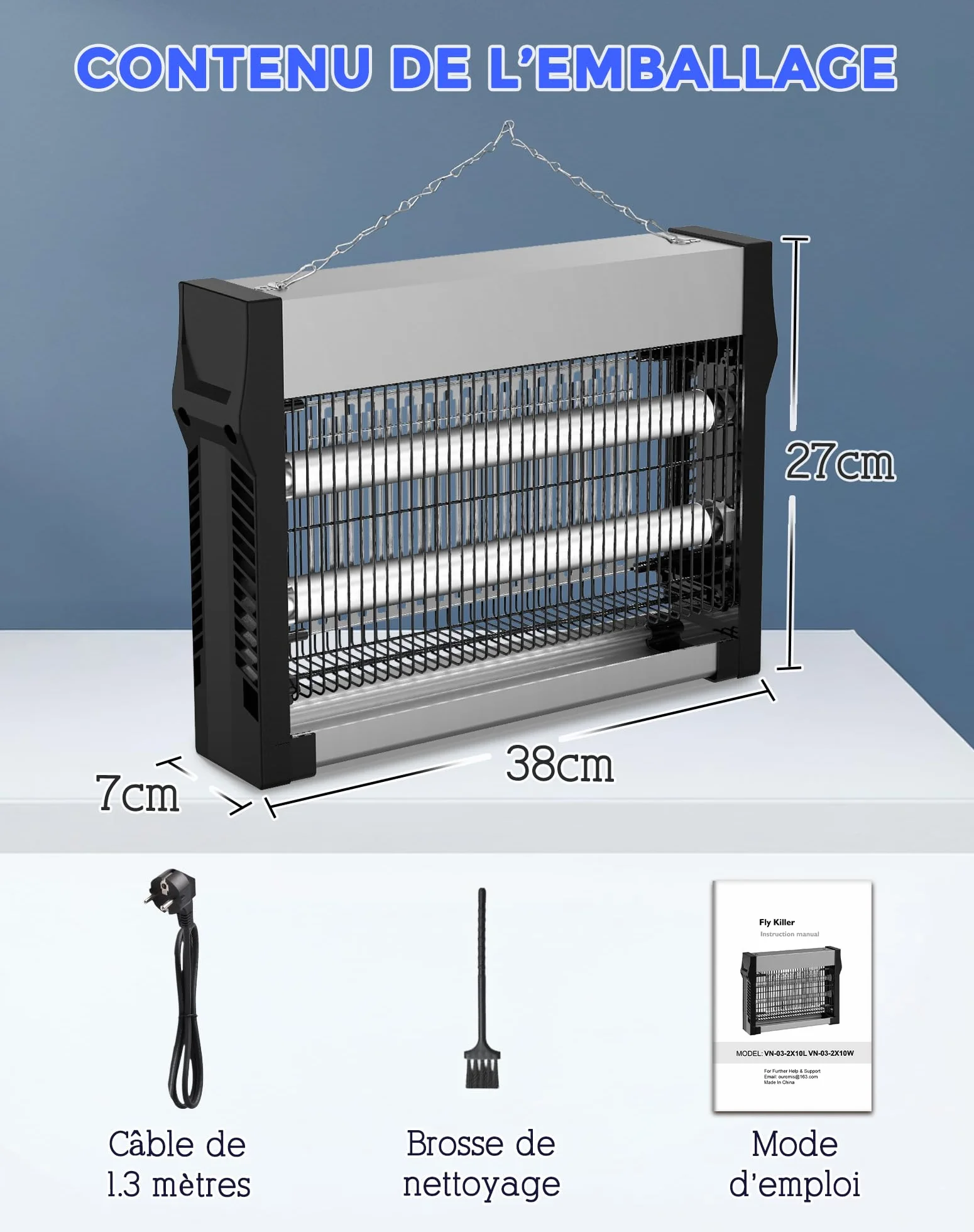Lampe Anti-Moustique 20W 2500V Tue Mouches Électrique 80 m² Destructeur d’Insectes Intérieur Extérieur