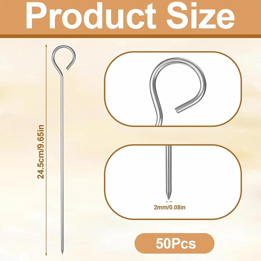Brochettes à Viande en Acier Inoxydable 25 cm, 50 Pièces, BBQ Brochettes Réutilisables