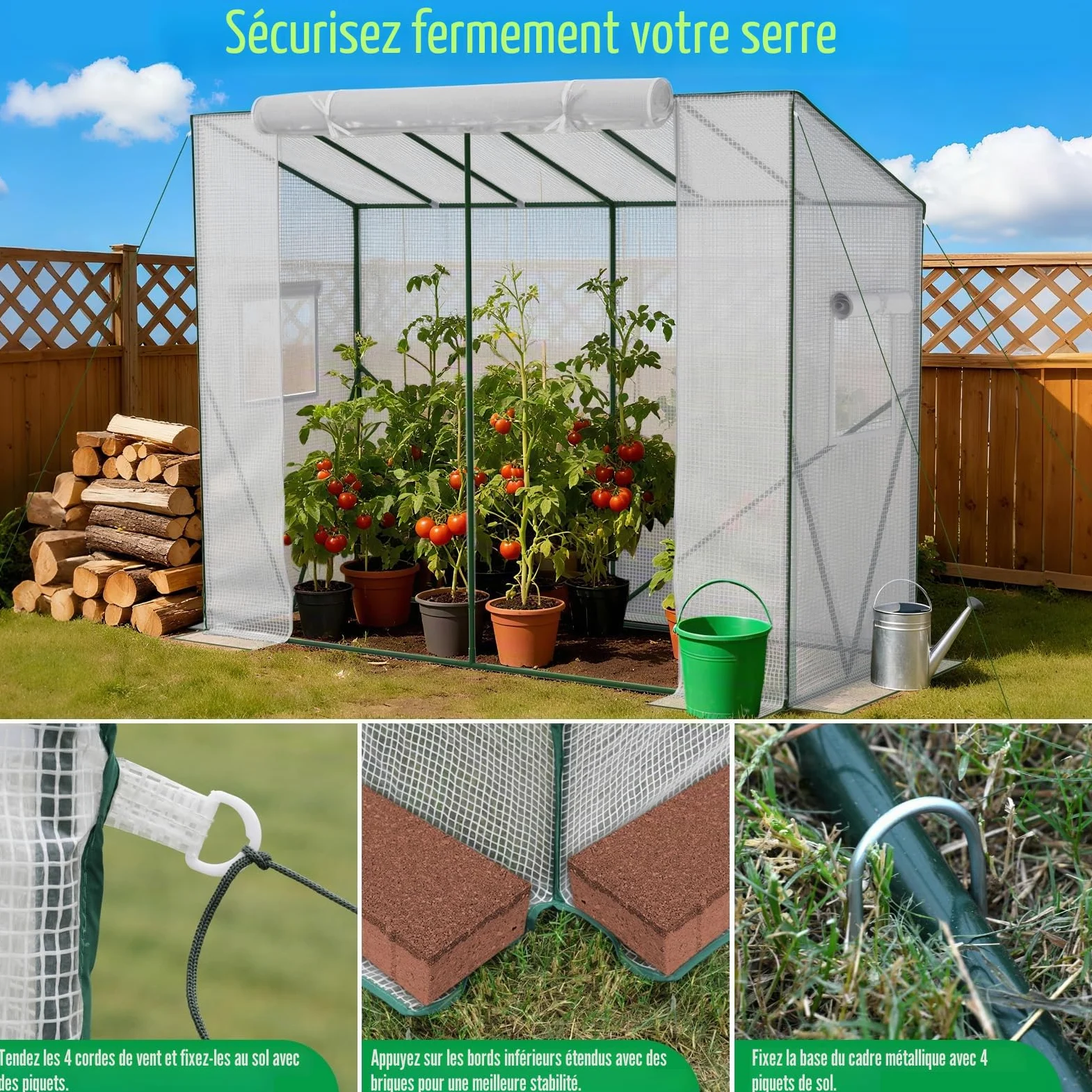 Velway Serre de Jardin Toutes Saisons - Serre d’Hivernage en PE 140 g/m² Imperméable avec Fenêtre d’Aération pour Tomates Légumes Plantes Fleurs - Toit Incliné Blanc Translucide 208x81x170/141cm