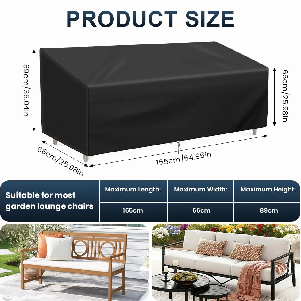 Housse de Banc d'Extérieur en Tissu Oxford 210D, 165x66x89/66cm, Anti-UV, Résistant au Vent, 2/3 Places