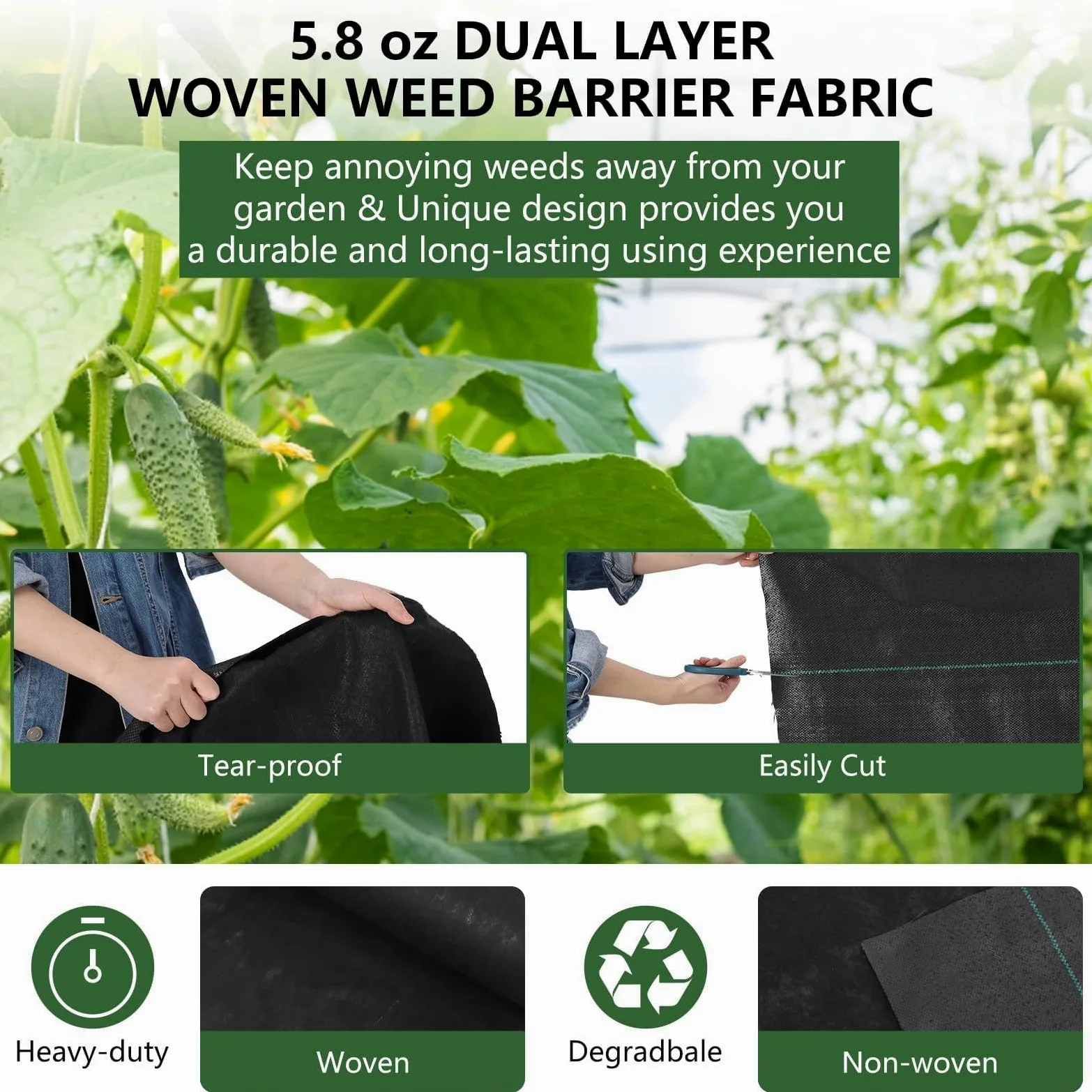 Garvee Toile Anti-Mauvaises Herbes en Feutre aiguilleté Efficace – Tissu géotextile pour contrôle des Mauvaises Herbes au Jardin – Perméable, Robuste, Facile à Poser – Taille 1,22m x 30,5m, 164,4g –