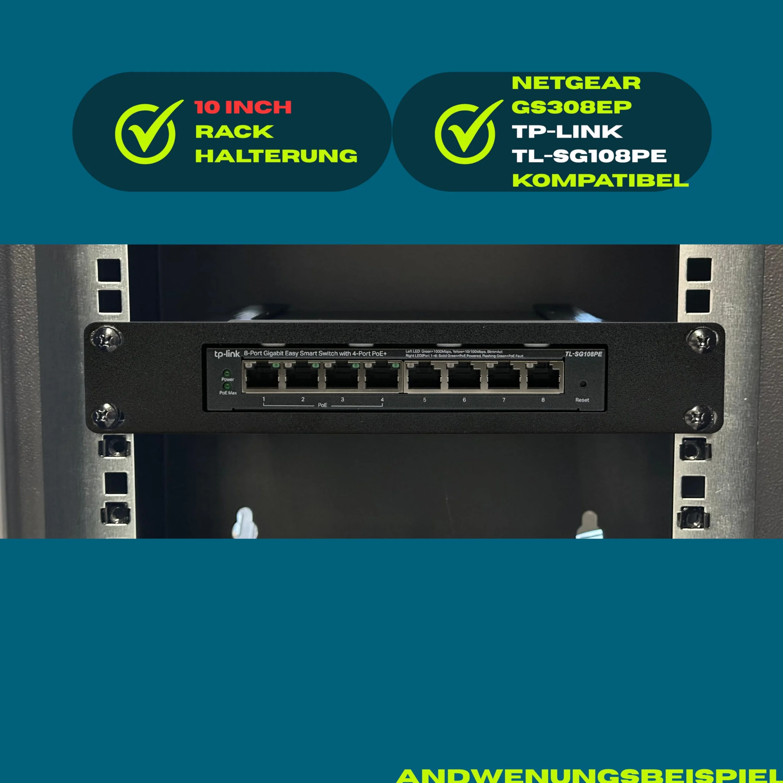 Cadre de montage en rack 10" pour Netgear GS308EP & TP-Link TL-SG108PE, support commutateur PoE 8 ports
