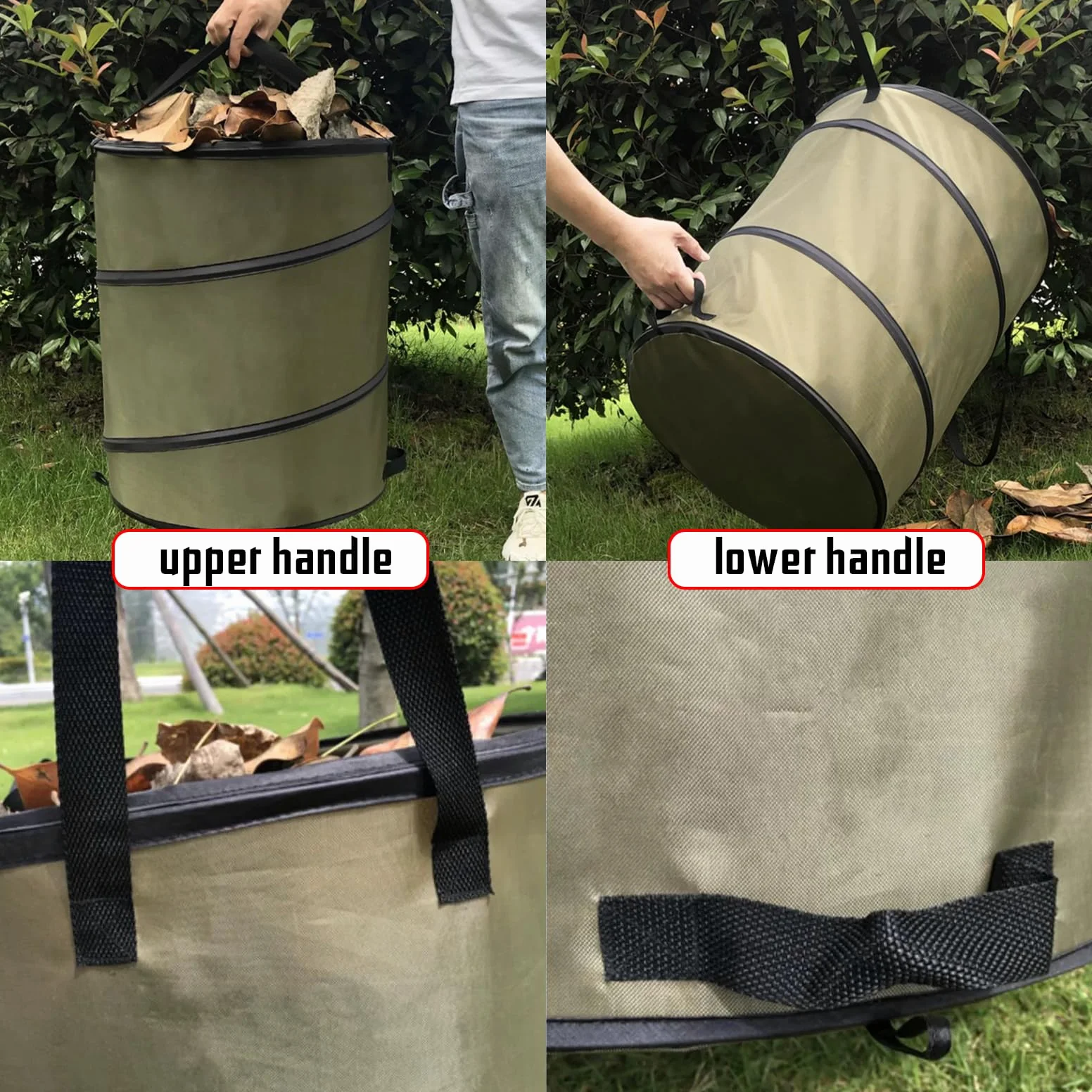 Sacs à déchets de Jardin, Set de Sacs autoportants, râteau à Feuilles à poignée réglable, Sacs à déchets de Jardin avec poignées, Bonus 1 Paire de Gants de Jardinage 37.8L/10gallons