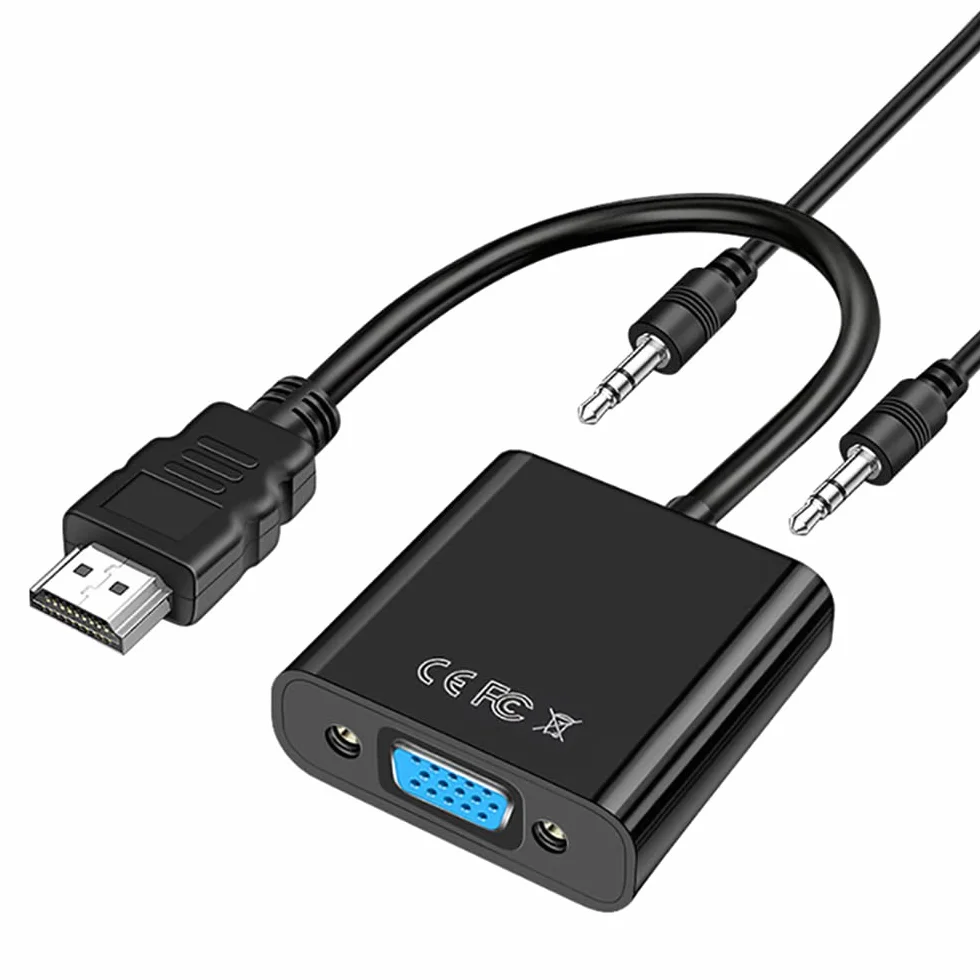 Adaptateur HDMI vers VGA 1080P, Convertisseur VGA vers HDMI avec Câble Audio 3,5 mm et Connecteur Doré pour PC, Projecteur, HDTV, PS4/3