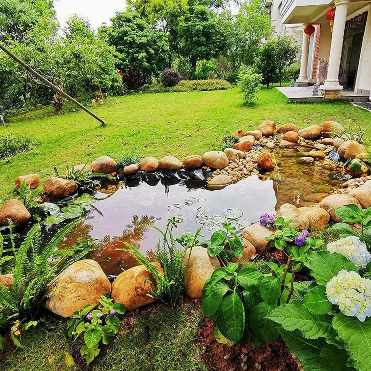 Bassin Exterieur Liner Piscine bache Bassin Exterieur, Bâche en Caoutchouc Noir pour Bassin 5x7m, résistante aux Perforations et aux déchirures, pour bassins de Jardin, étangs à carpes koï,