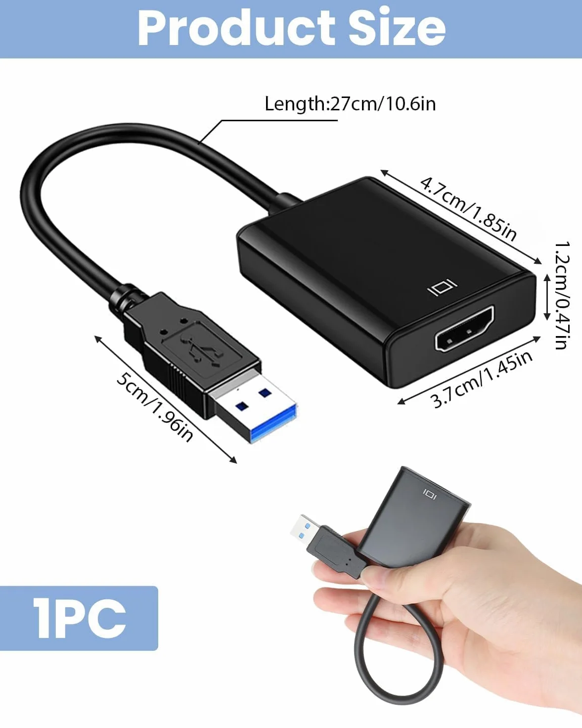 Adaptateur USB vers HDMI 3.0 1080p pour Ordinateur PC Moniteur Projecteur HDTV Windows Mac