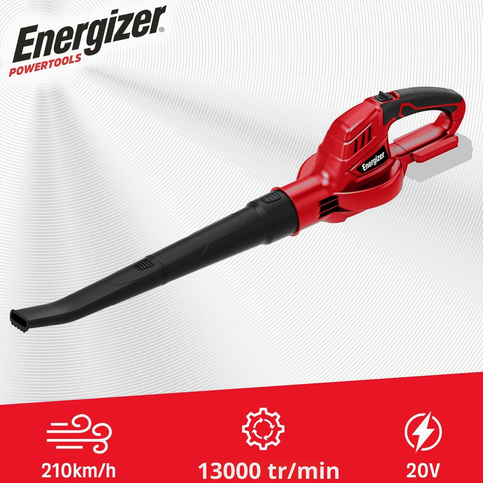 Energizer - Souffleur de Feuilles sans Fil 20V Batterie (Incluses) - Moteur 13000RPM - Puissance de Soufflage 210km/h - Léger 1,2 kg - Ergonomique & Performant - Feuilles, débris, poussière, etc