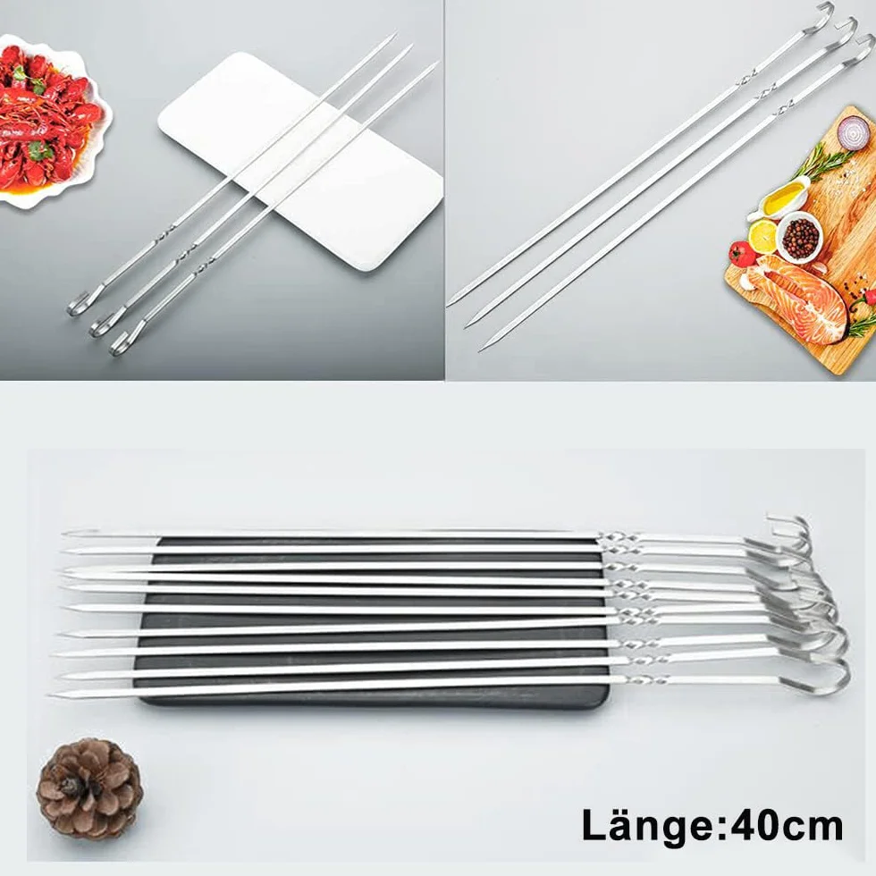 BetterJonny 40cm Brochettes de Barbecue en Acier Inoxydable, Lot de 24 Pièces avec Organisateur