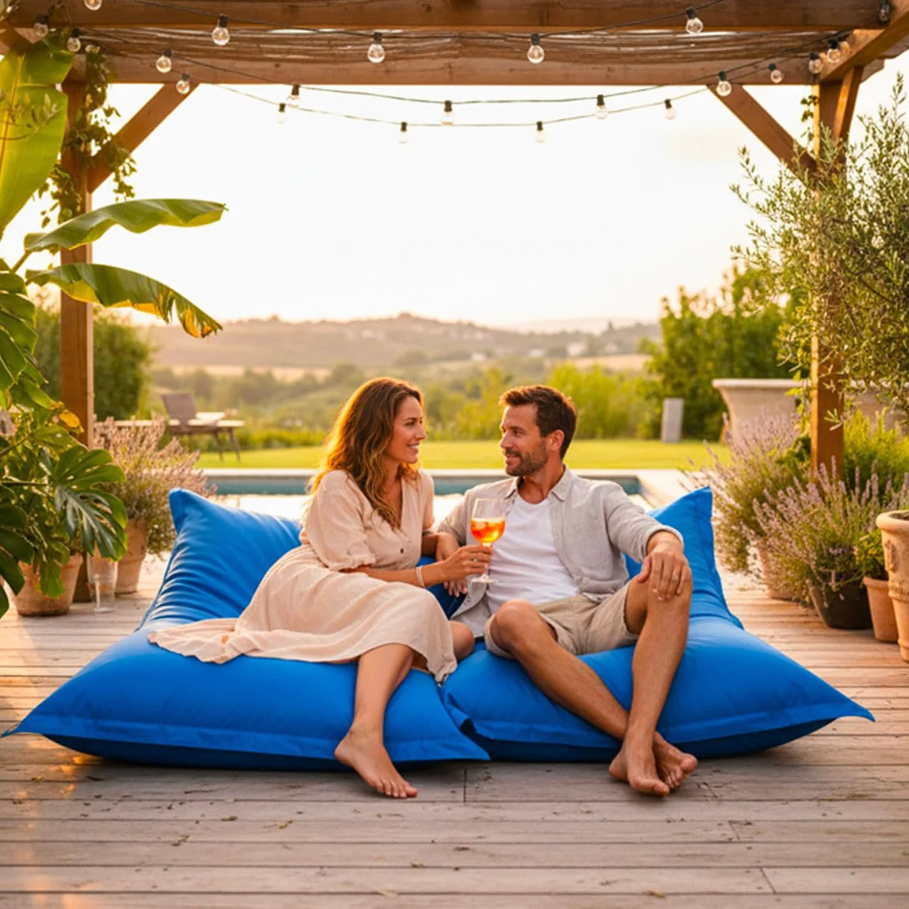 LIVEDECO Pouf Extérieur Bleu BiG52 Iron RAW