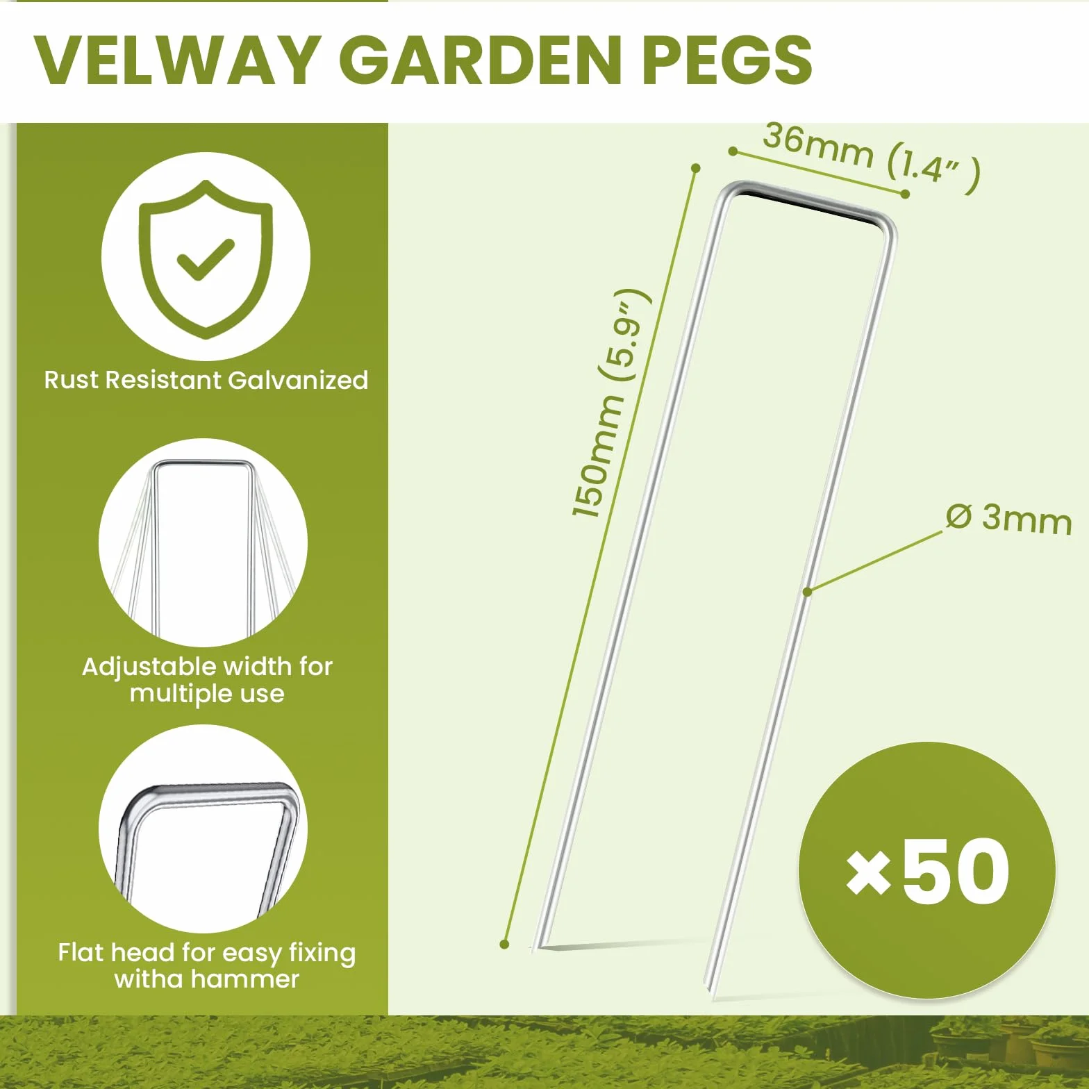 Piquets de Fixation Jardin Acier Galvanisé 150x36mm Ø 3mm Forme U Velway Lot de 50
