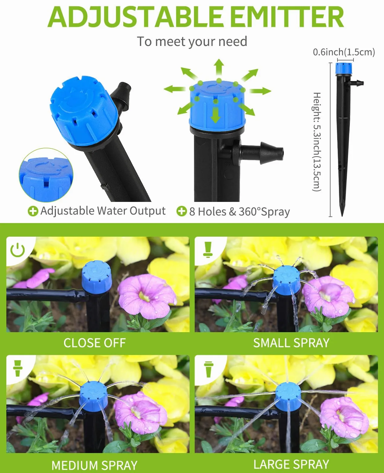 HIRALIY Kit d'irrigation goutte à goutte de 30,5 m, système d'arrosage pour plantes, 8 x 5 mm, tube de distribution vierge, équipement d'irrigation automatique pour jardin, serre, parterre de fleurs,