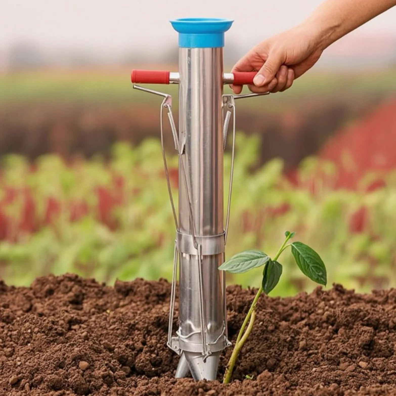 Plantoir de Légumes Manuel Transplantoir Outil de Plantation Semoir à Manche Long Guidage des Racines Taux de Reprise, Taille Unique, Acier Inoxydable Épaissi, Poignée Simple