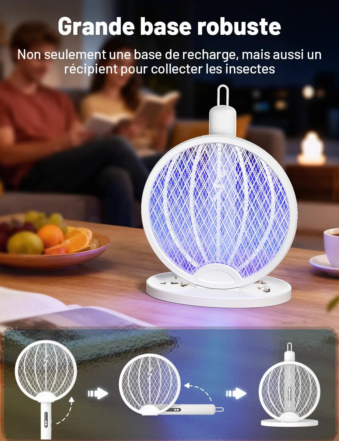 YISSVIC Raquette Anti Moustique Pliable 4000V 1800mAh 3 en 1 USB-C Rechargeable